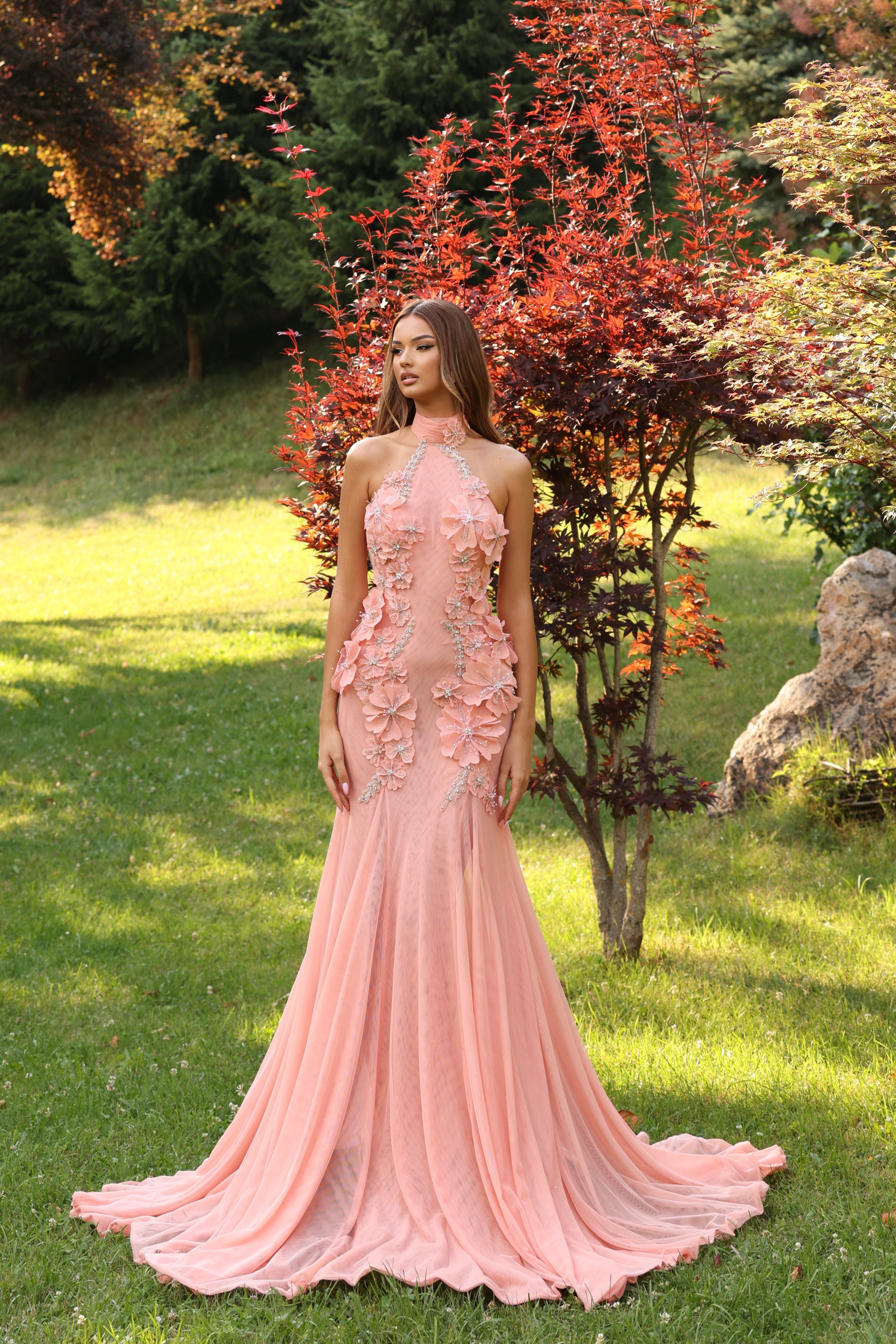 Elara High Neck 3D Floral Gown Walone LLC Elara High Neck 3D Floral Gown Walone LLC