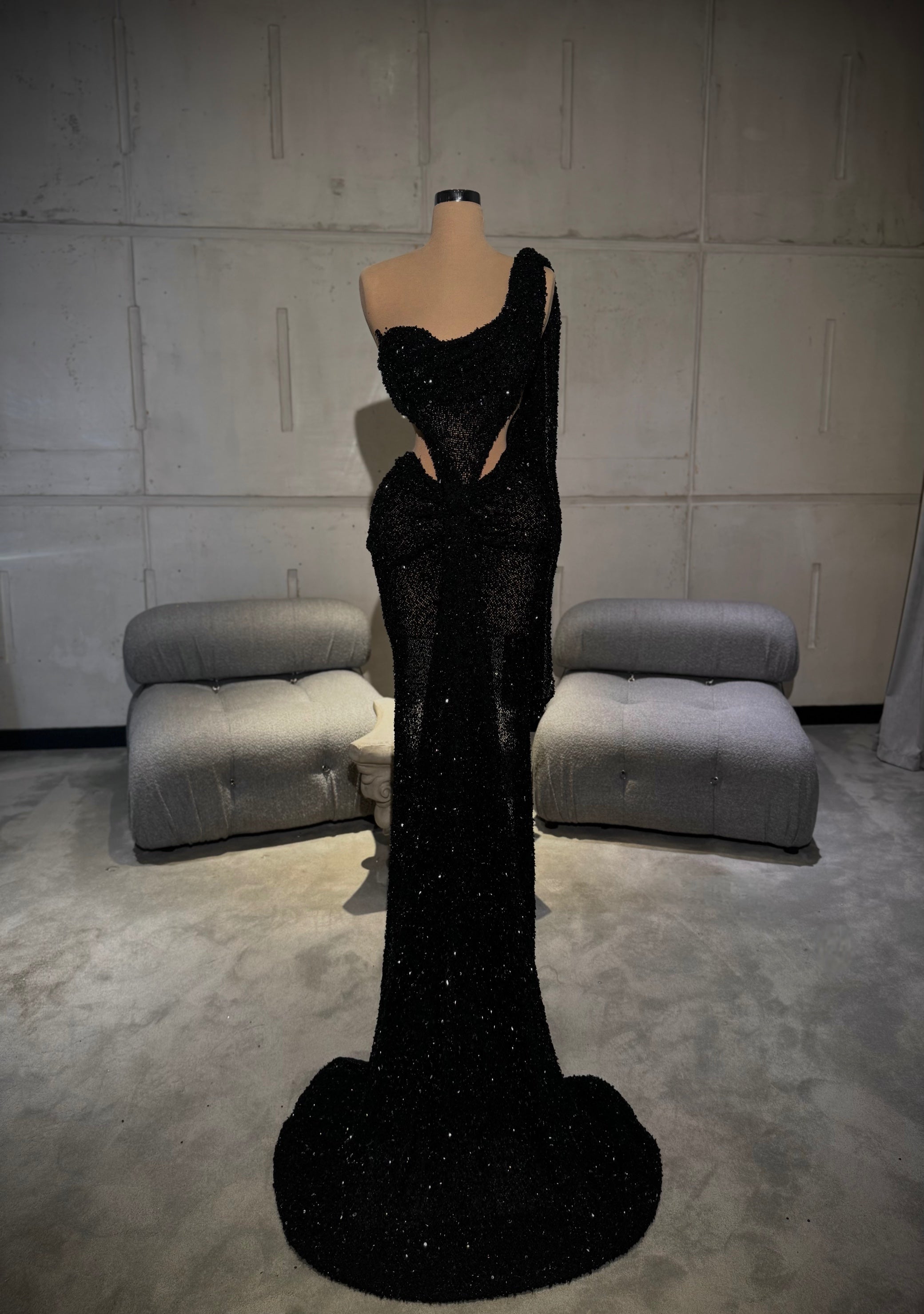 Nyra – Black Cutout Crystal Gown XS