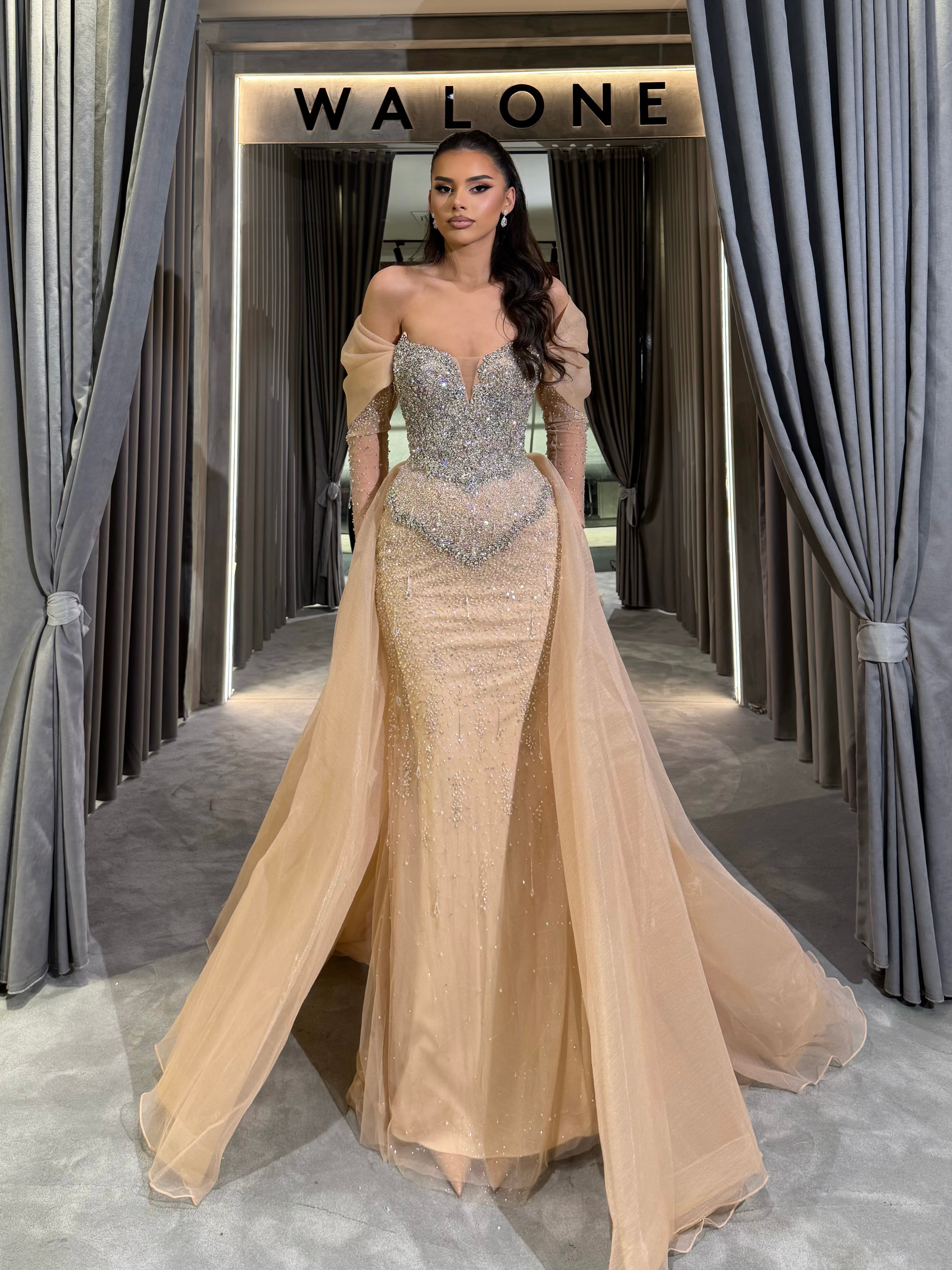 Gold Sweetheart Gown with Detachable Tulle Overskirt – Walone LLC