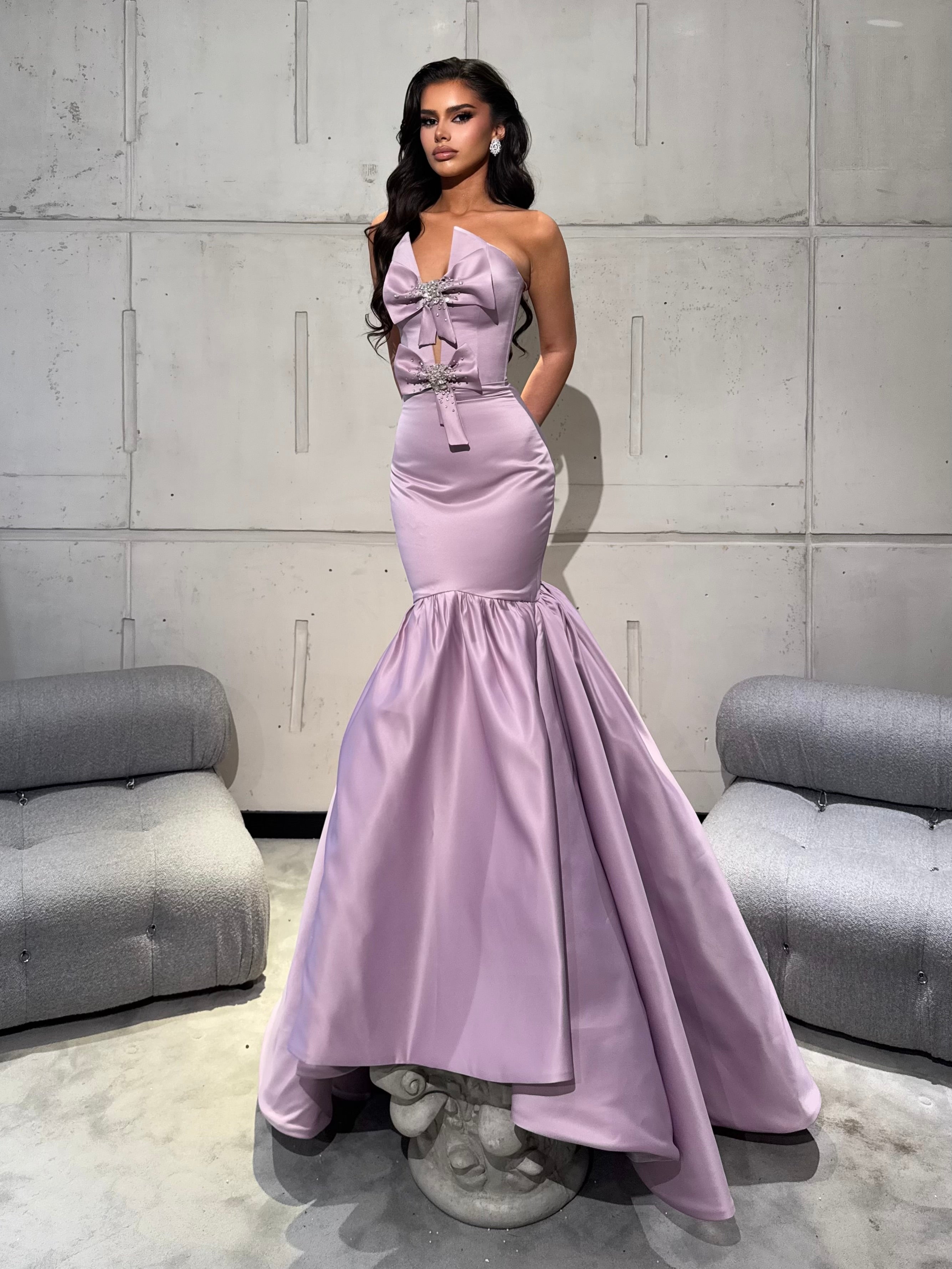 Long Dress Satin Mermaid with Crystal Bows – Walone LLC