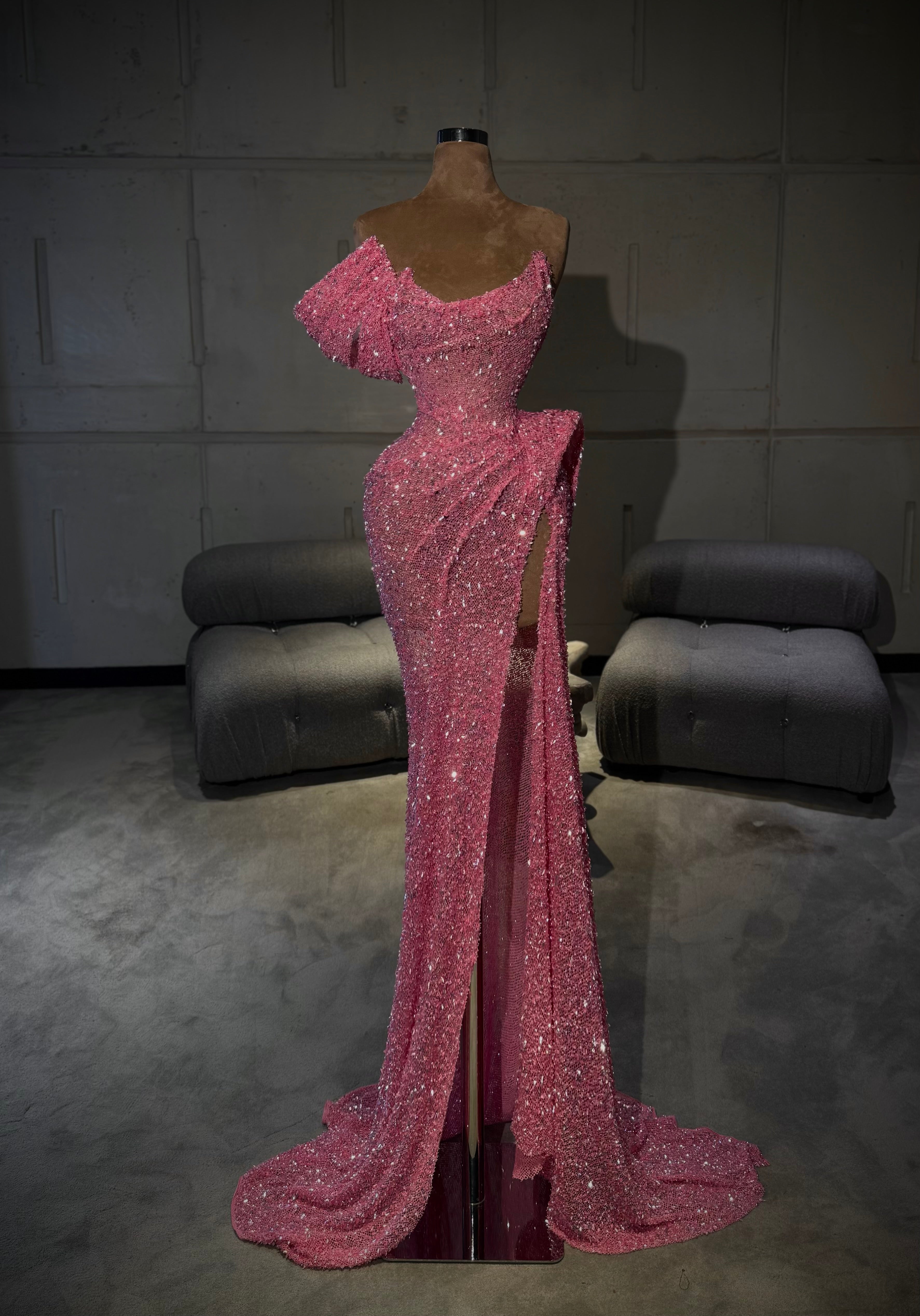 Camilla – Hot Pink Crystal Draped Gown – Walone LLC