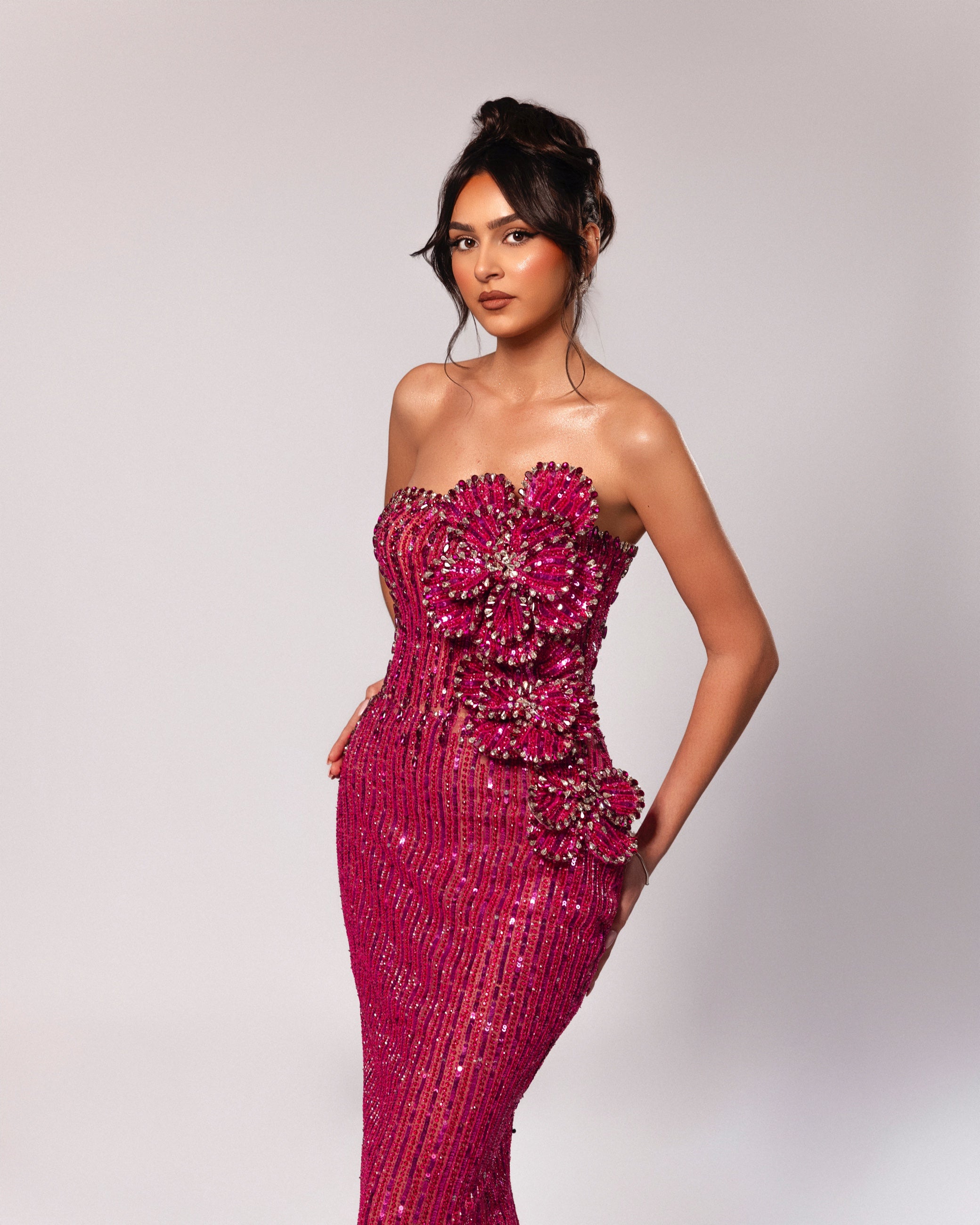 Strapless 3D Floral Trim Bandage Dress main image 0