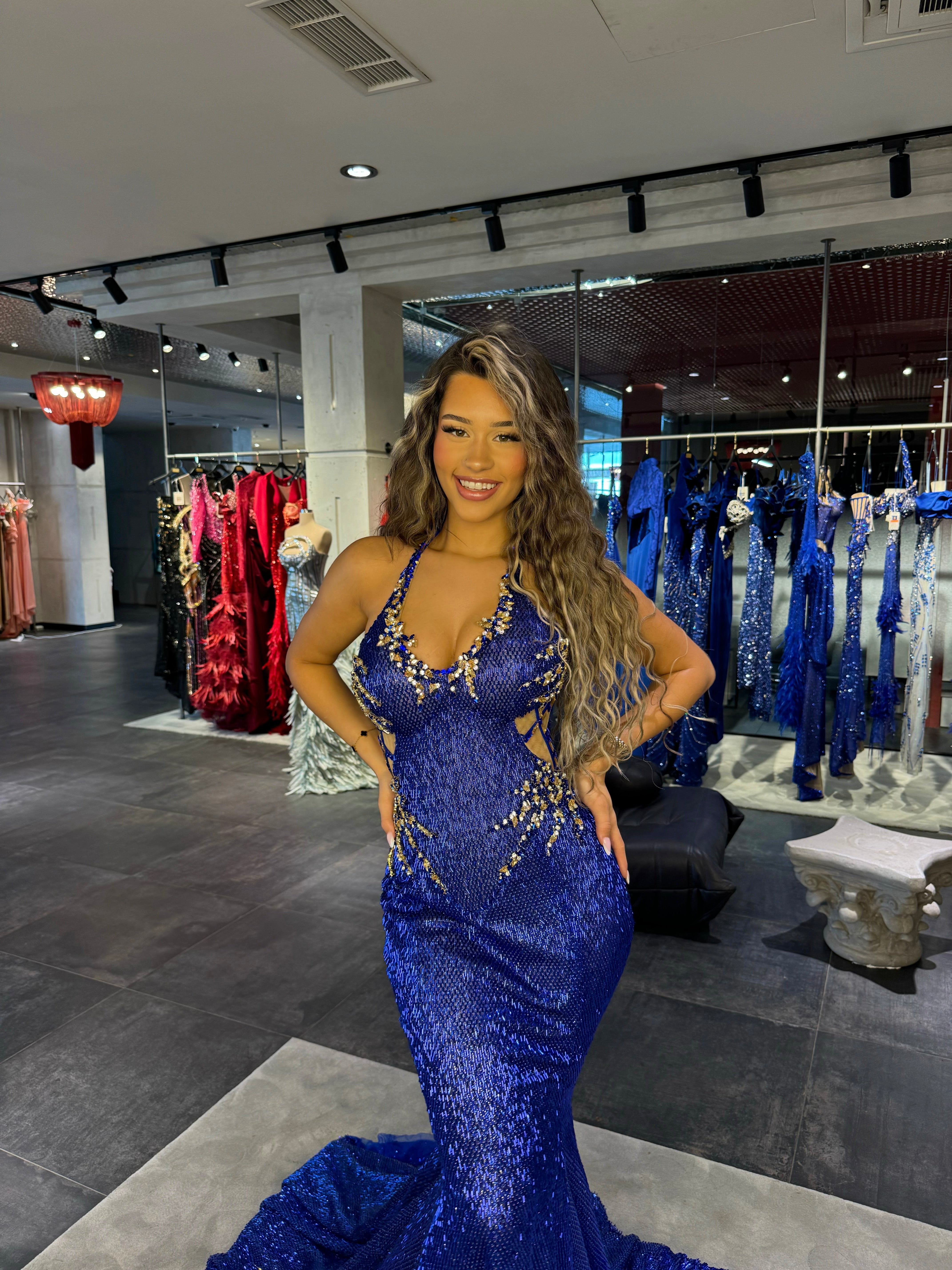 sapphire and gold dress Flame Sequin Gown Maxi dress