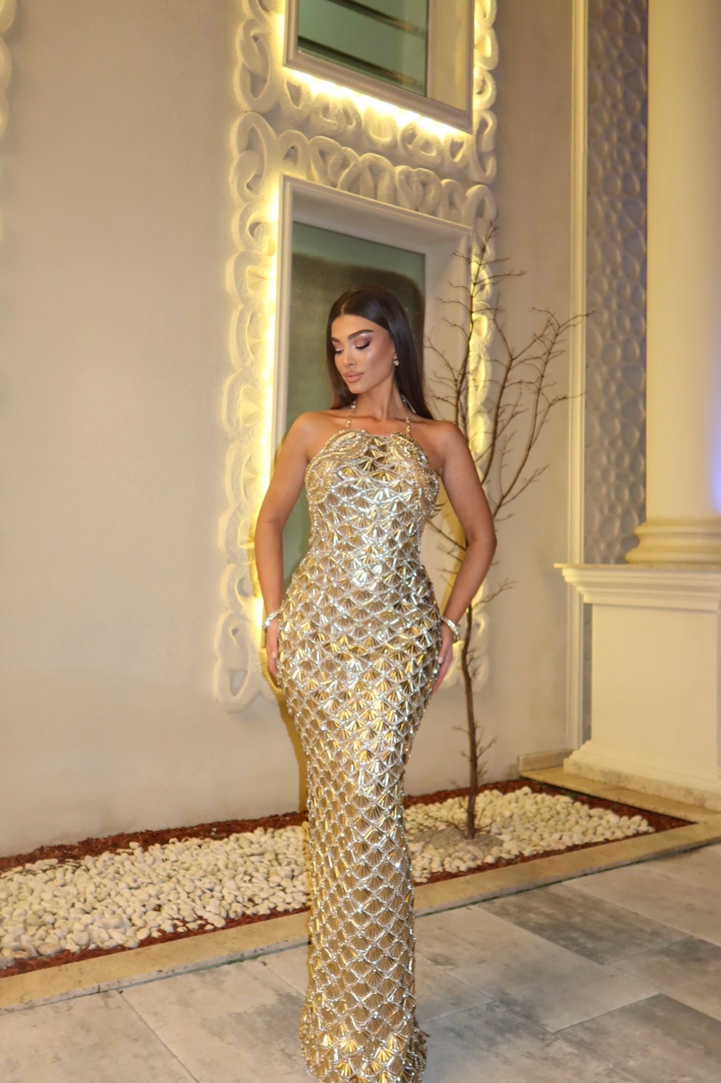 Mara - Gold Halter Gown S Mara - Gold Halter Gown S