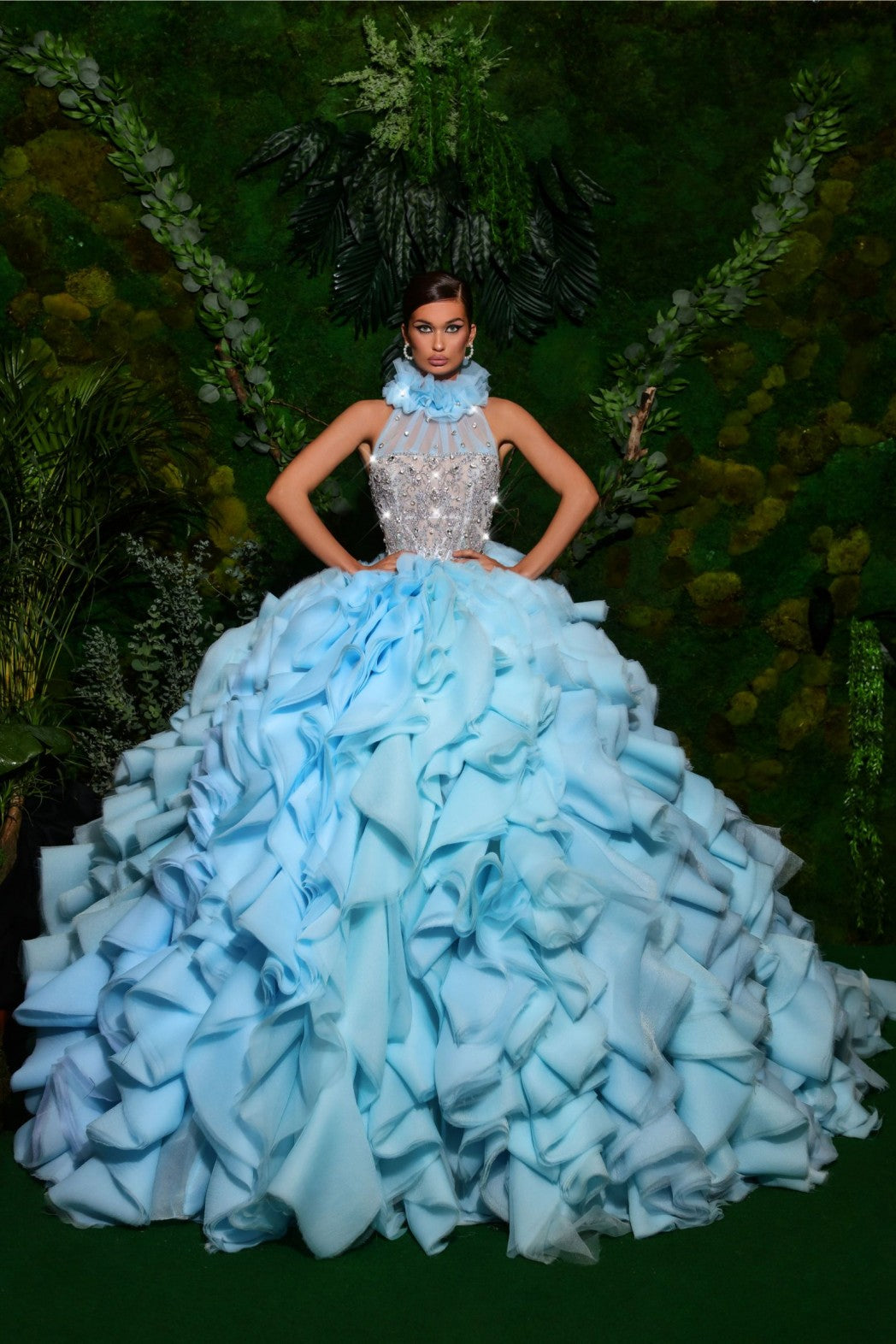 Baby Blue Tulle Layered Gown XS