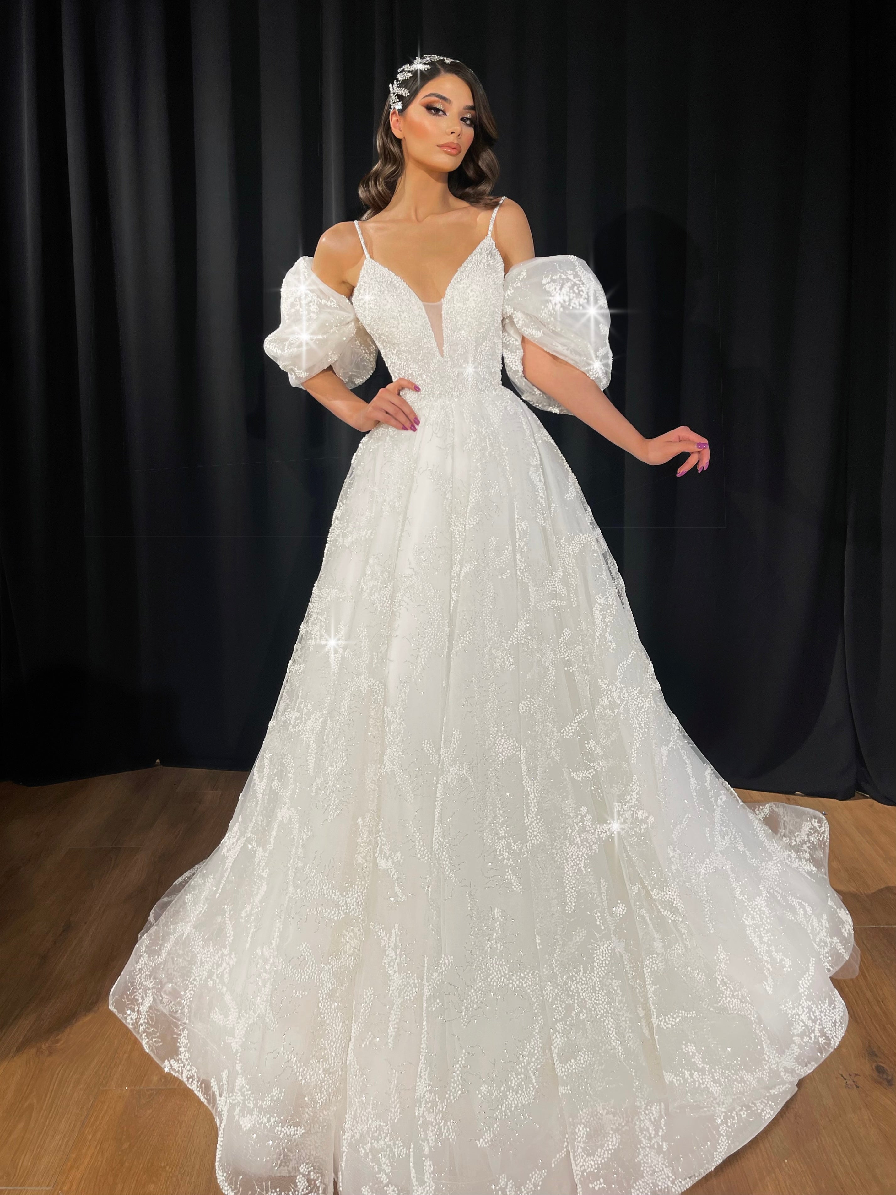 Puff Sleeve Flare Bridal Dress XL
