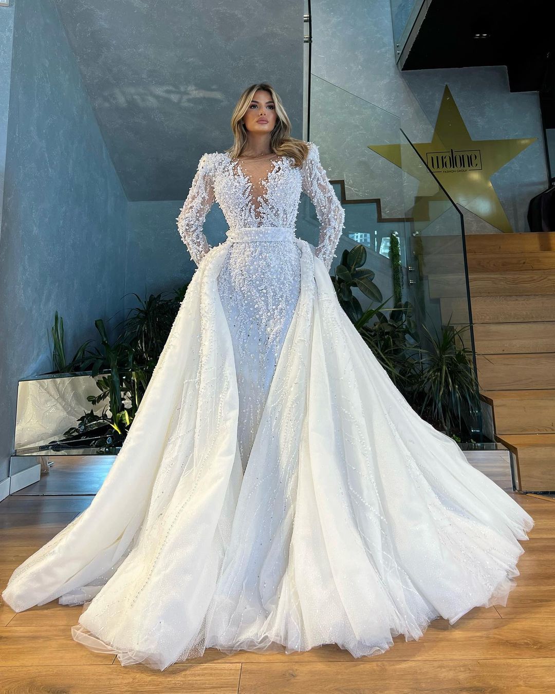 Lace Beaded Wedding Dress with Detachable Train M