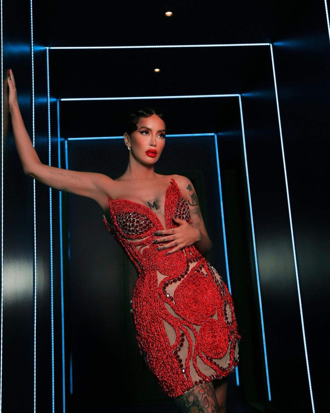 red glitter short dress Cinderella Couture 8112J