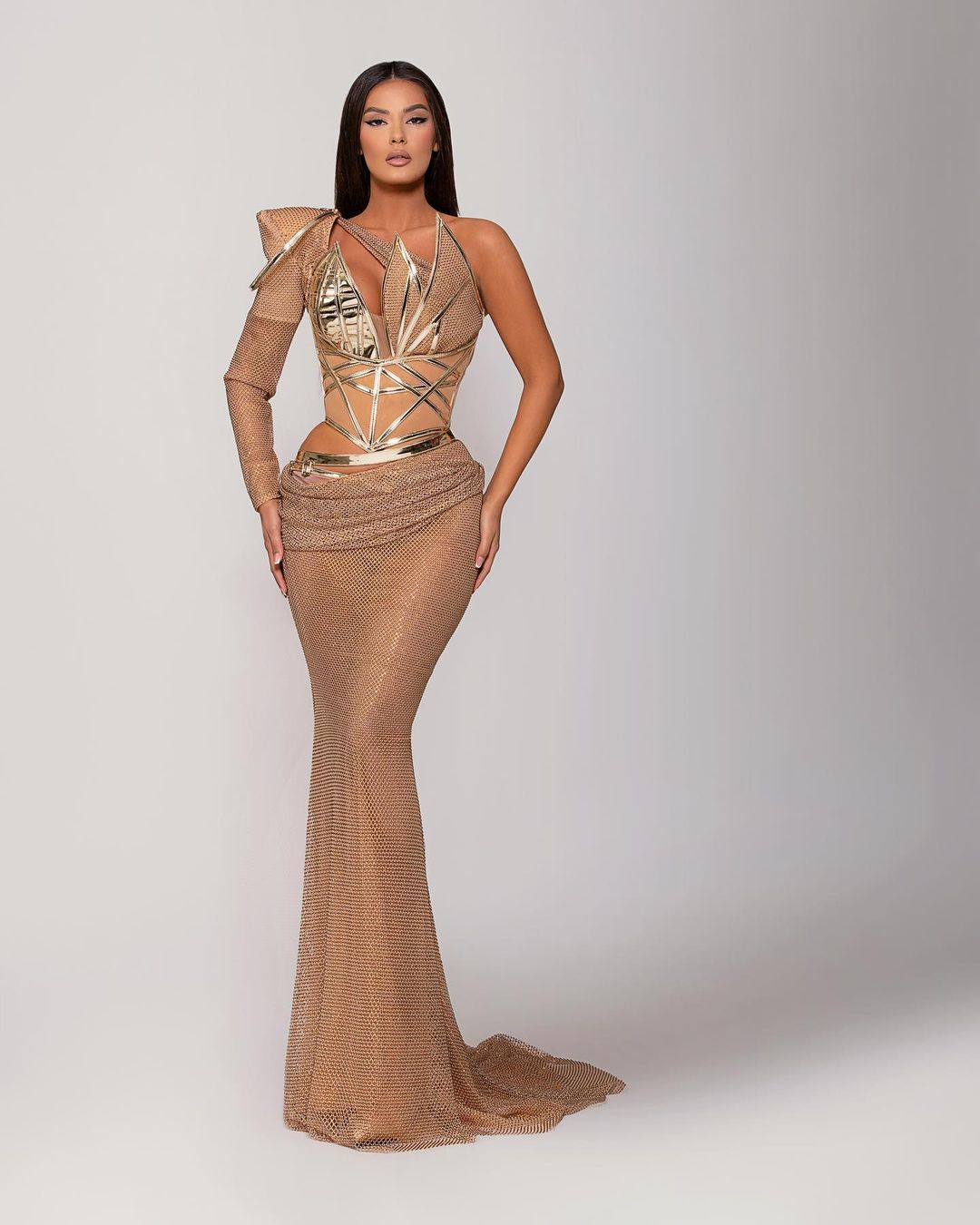green emerald velvet dress Miss Circle Women's Ulani Gold Burnout Velvet Detail Mesh Maxi Dress main image 1