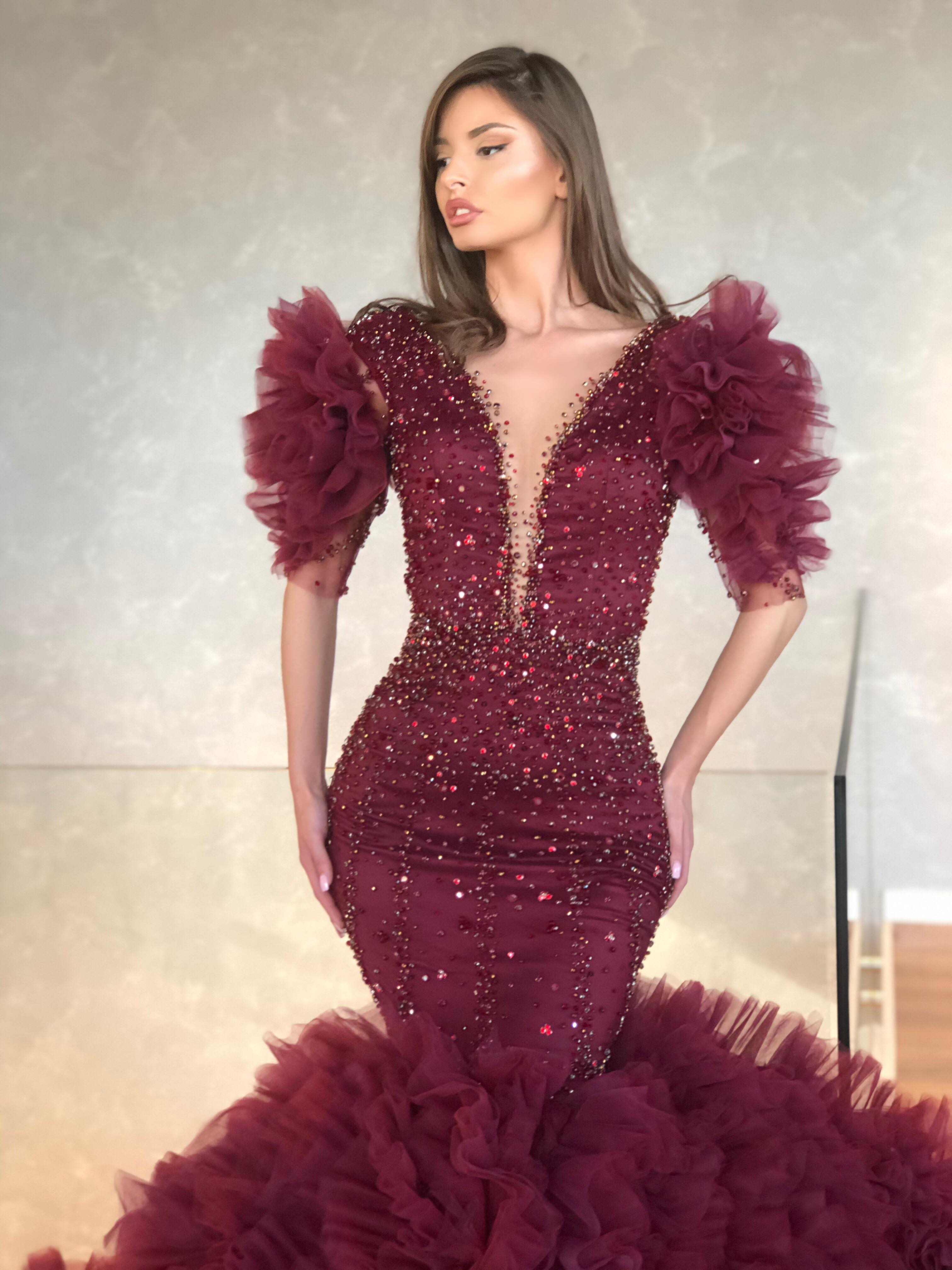 Red Adorned Tulle Dress Walone Fashion Group LLC