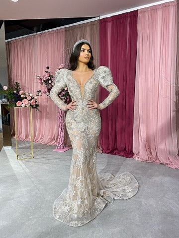 trumpet mermaid mother of the bride dress V-Neck Short Sleeve Floor-Length Trumpet/Mermaid Mother of the Bride Dress  with Ruffles and Sequins – misshow.com
