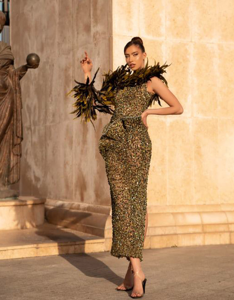Gold Feathered Dress XL