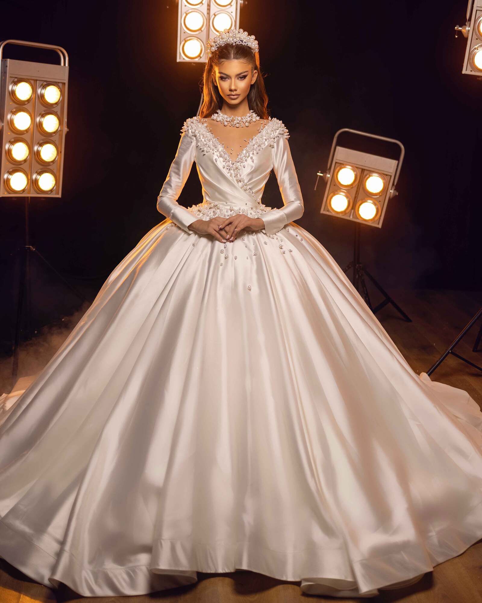 Long Sleeve White Ball Gown XL