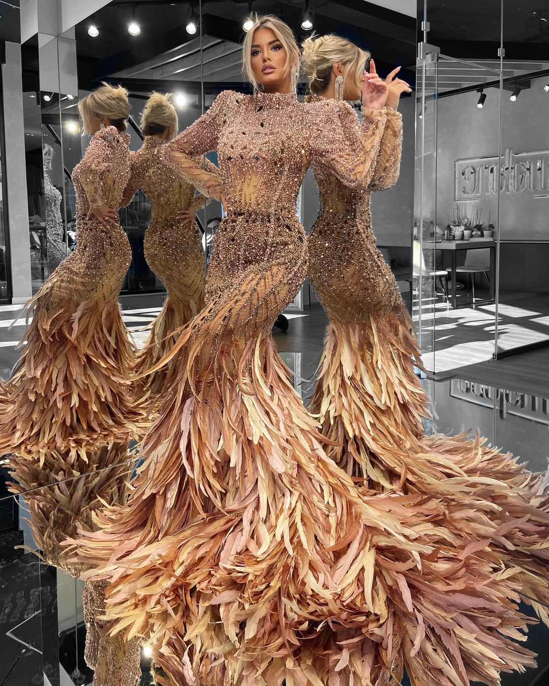 Mermaid Feathered Brown Dress XS Mermaid Feathered Brown Dress XS