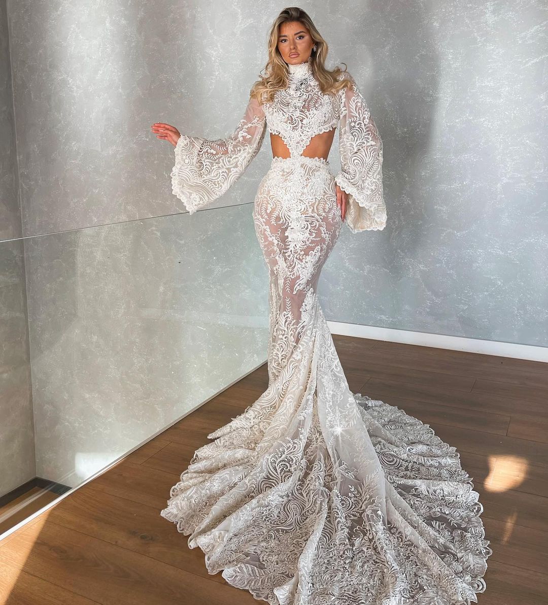 Side Cut Out Mermaid Gown with Kimono Sleeves Side Cut Out Mermaid Gown with Kimono Sleeves