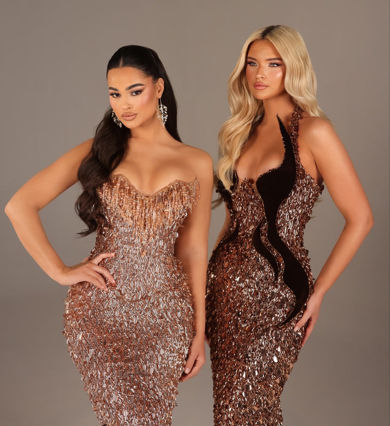 Gold Adorned Maxi Dress with Puff Sleeves Walone LLC Gold Adorned Maxi Dress with Puff Sleeves Walone LLC