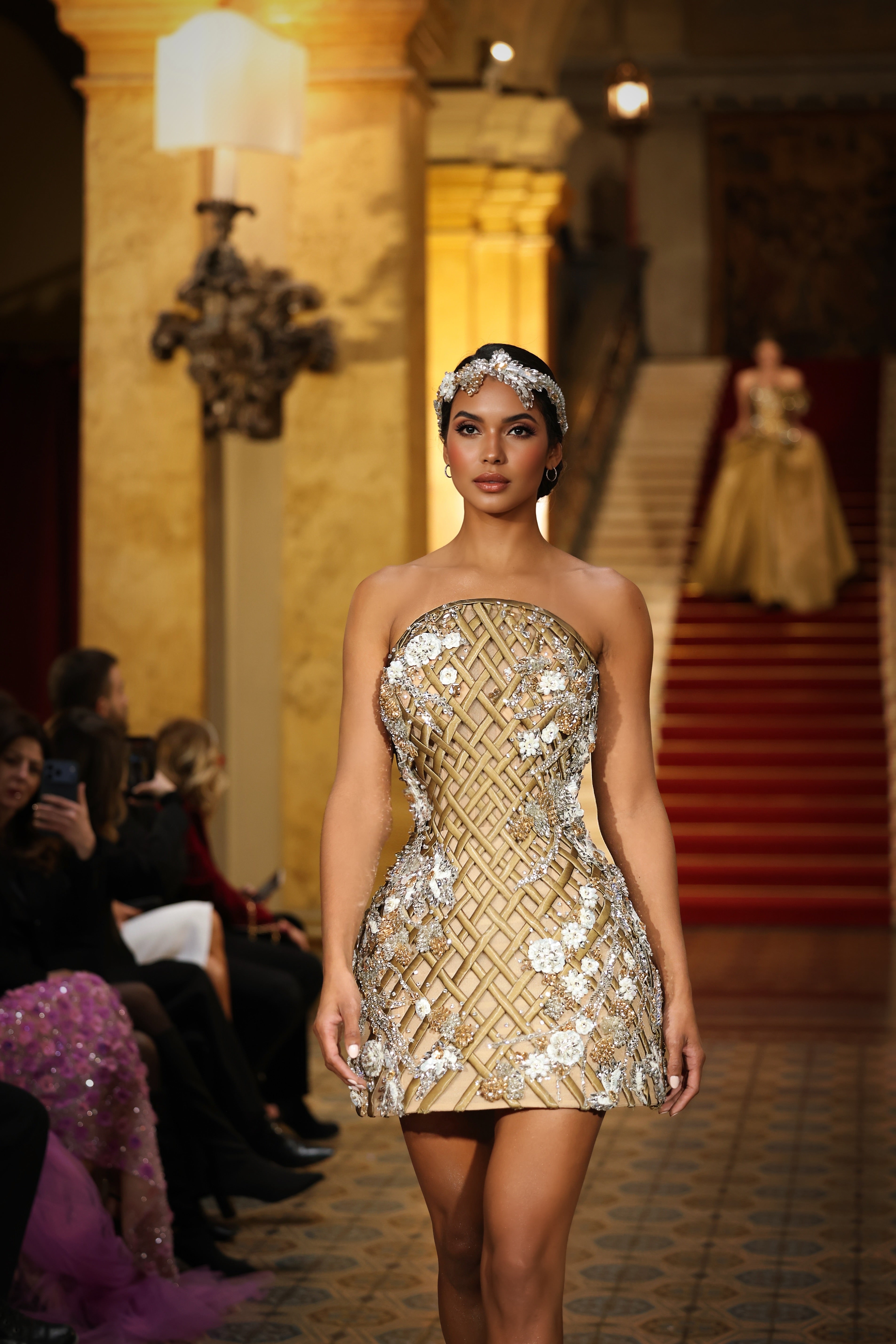 Alessandra - Strapless Embellished Mini Dress