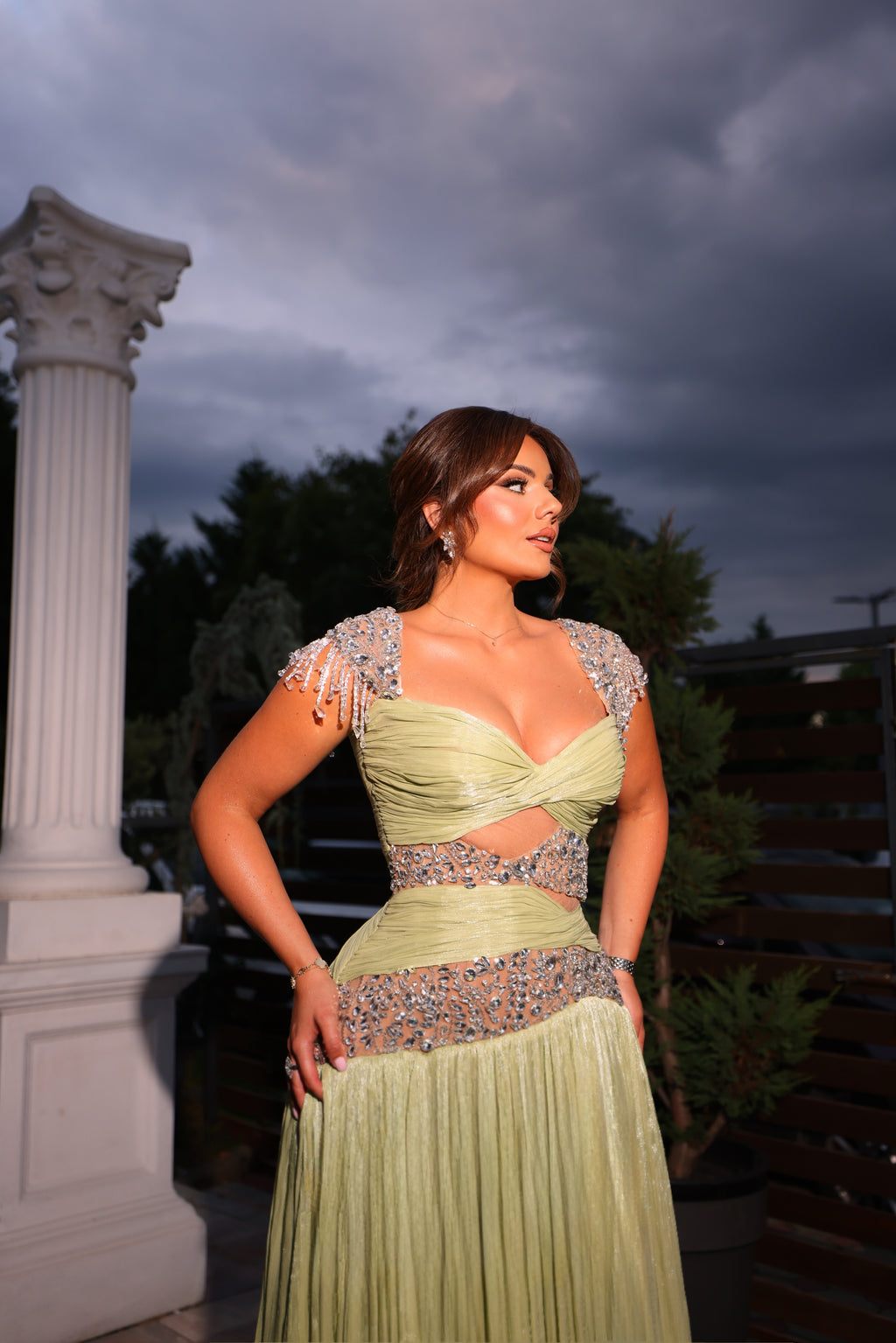 Adorá - Crystal Embellished Cut-Out Gown
