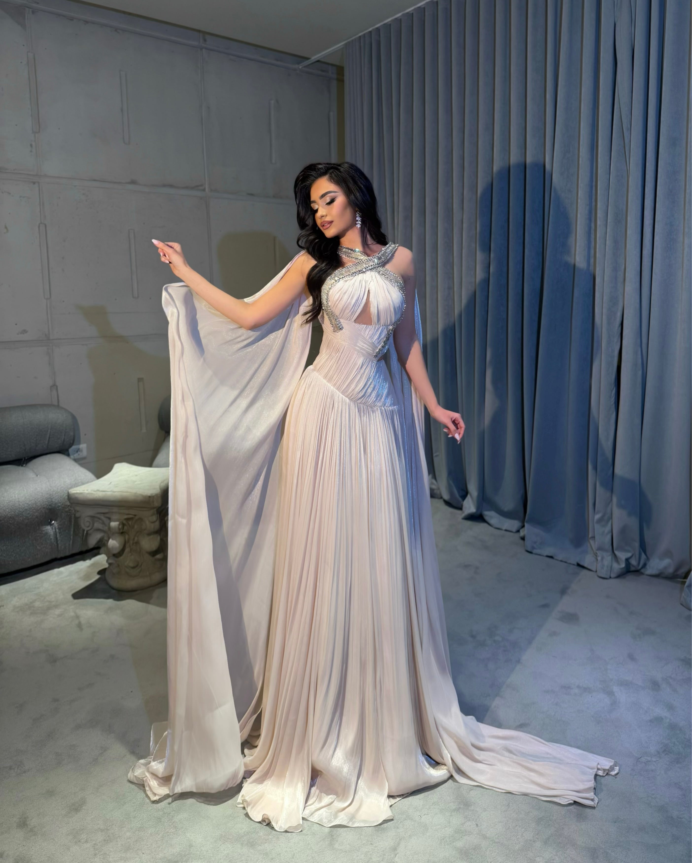 Nèala - Ice Blue Cape Gown