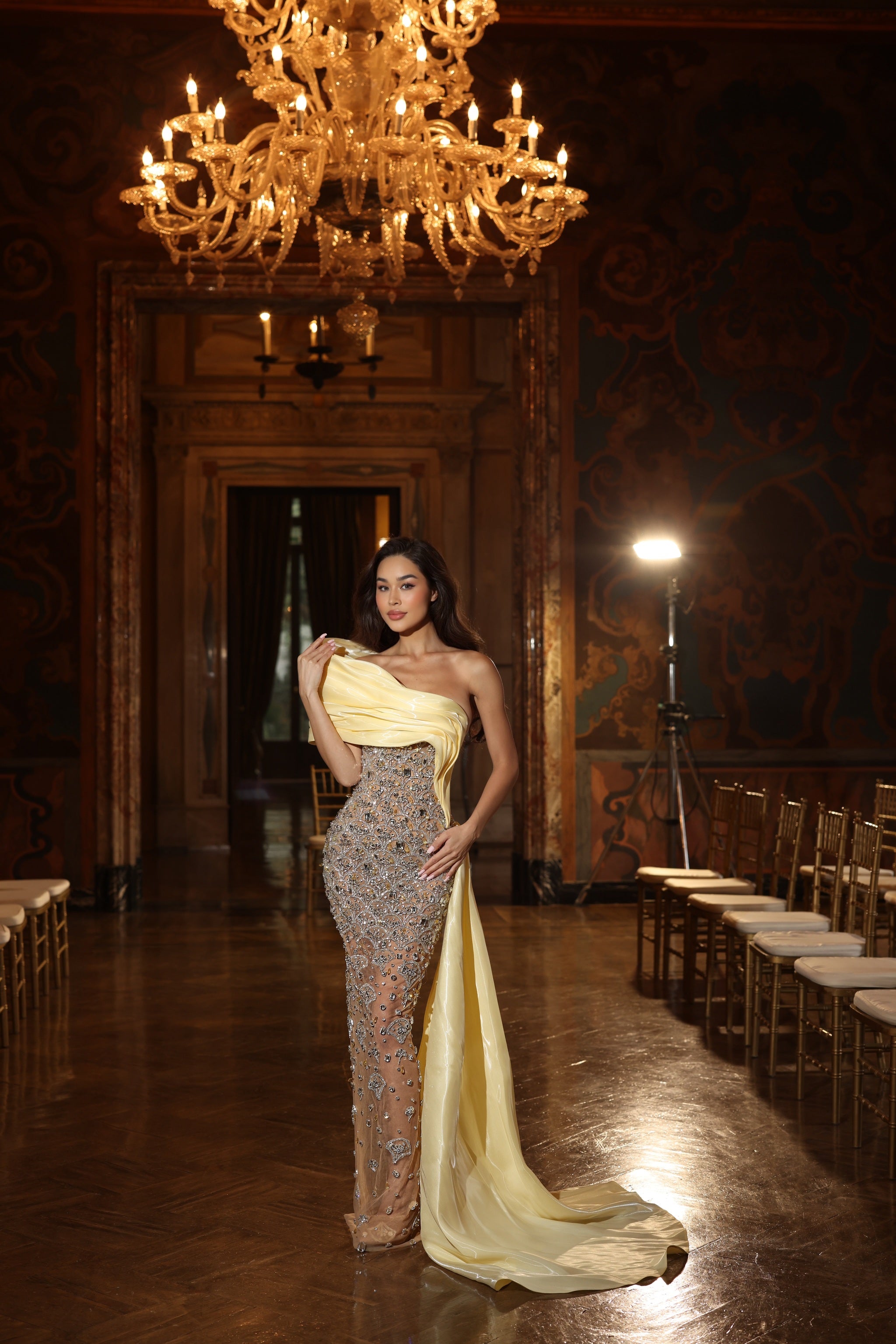 Elisabetta - One Shoulder Draped Beaded Gown