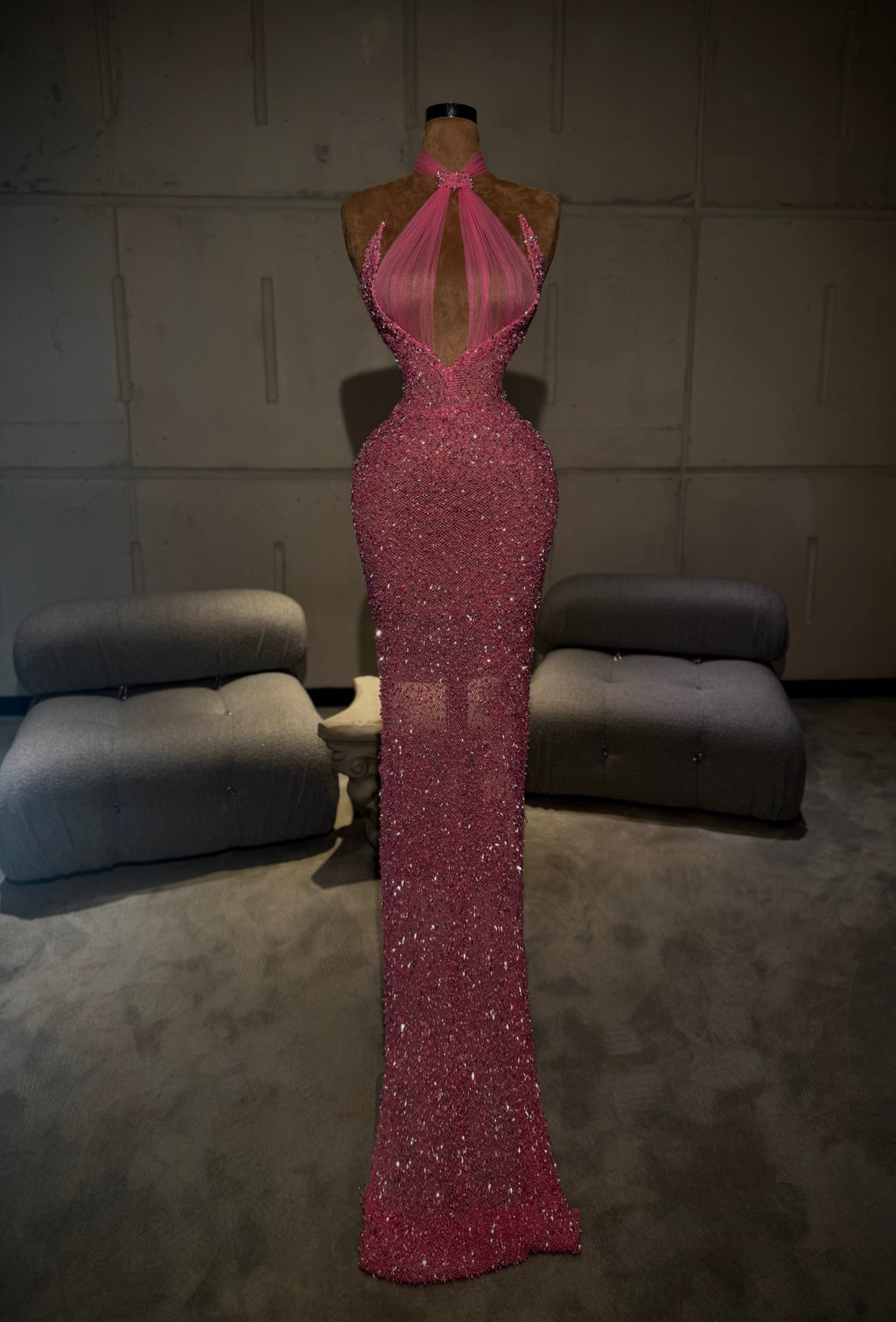 Laya - Pink Halter Crystal Gown
