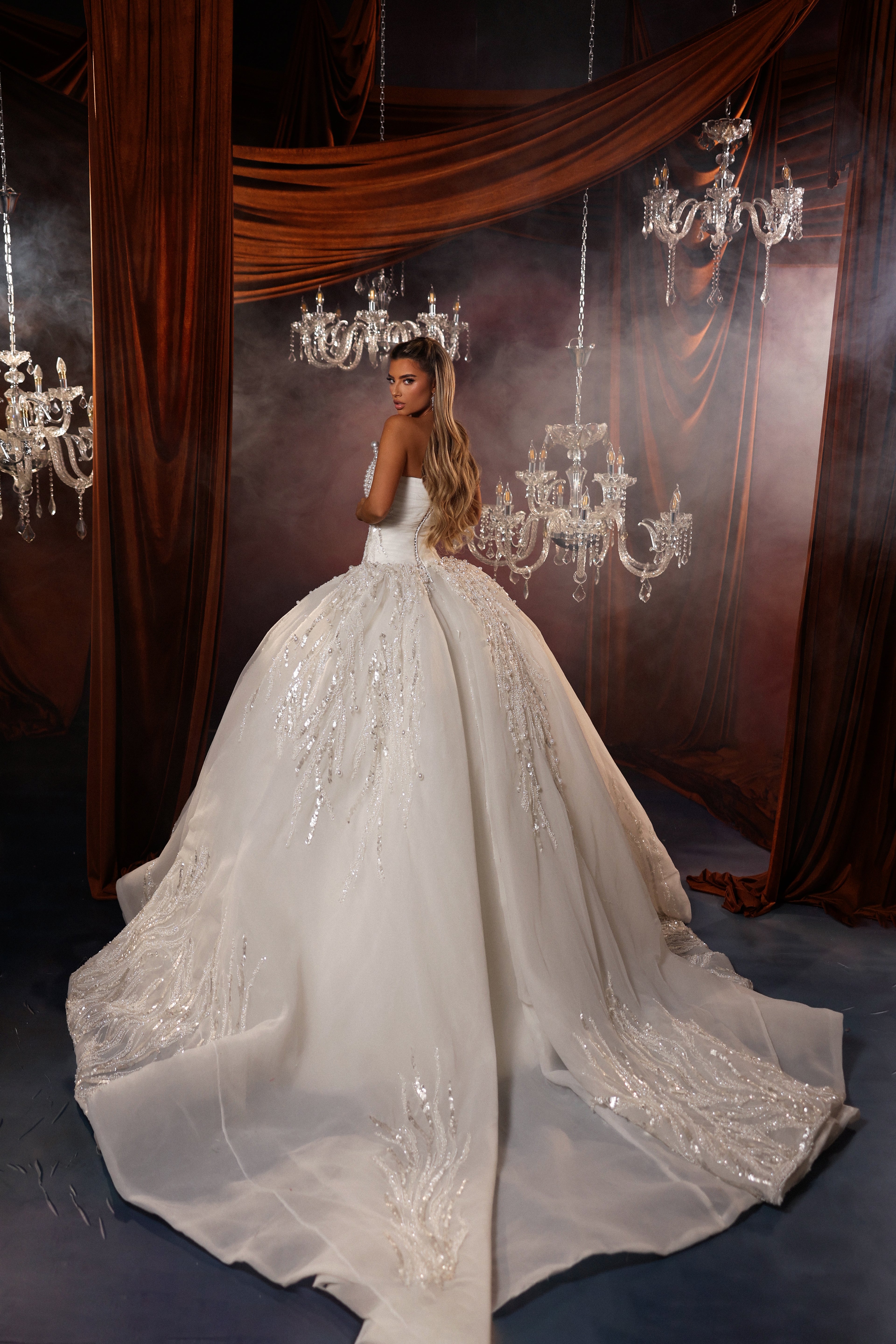 Corset Ball Gown with Sequin Embroidery