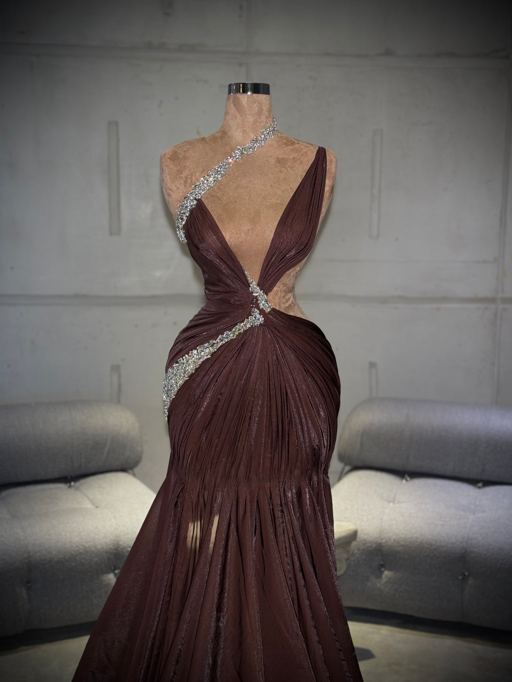 Elsa – Chocolate Brown Gown with Silver Embellishments