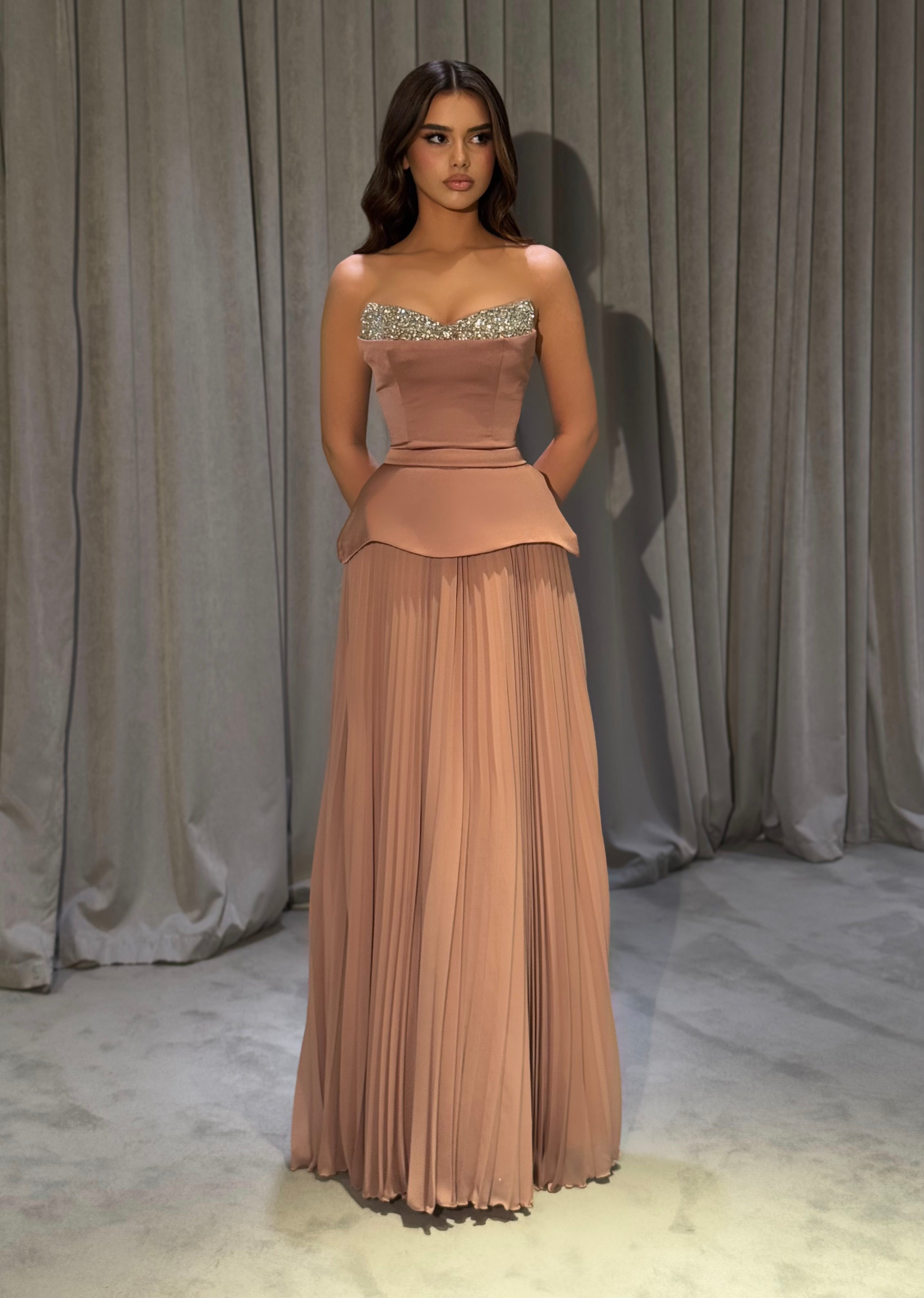Kayla - Crystal Sweetheart Pleated Chiffon Gown