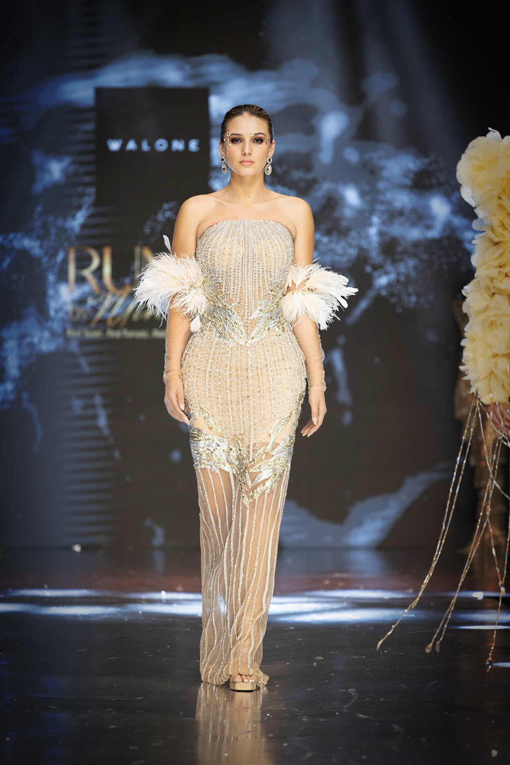 Nora - Crystal Feather Strapless Couture Gown