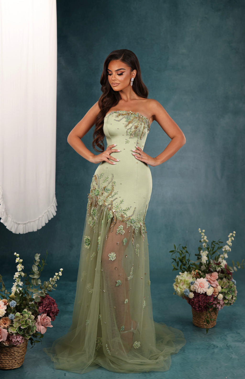 Roxandra - Floral Appliqué Tulle Gown