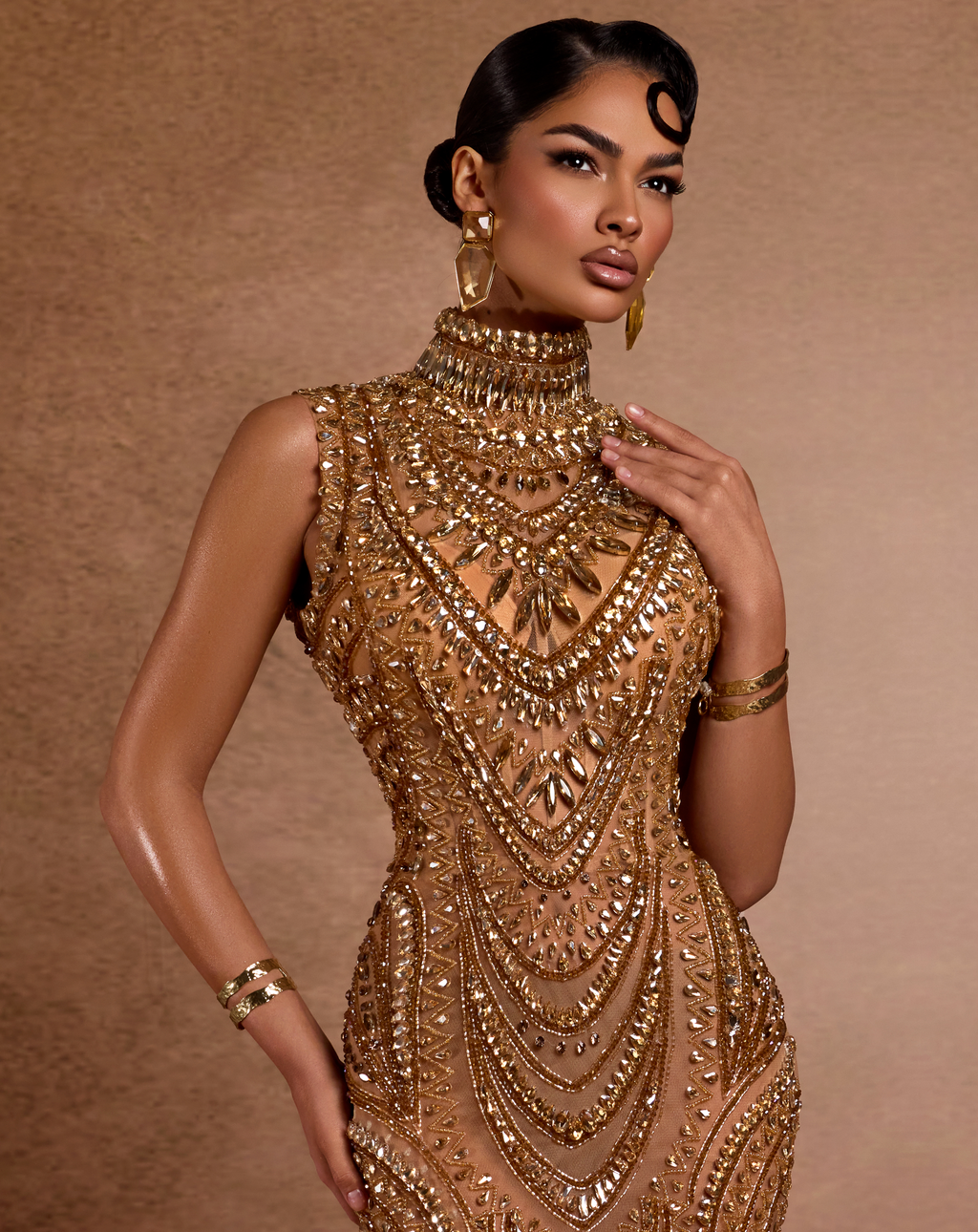 High Neck Gold Embellished Dress Walone LLC High Neck Gold Embellished Dress Walone LLC