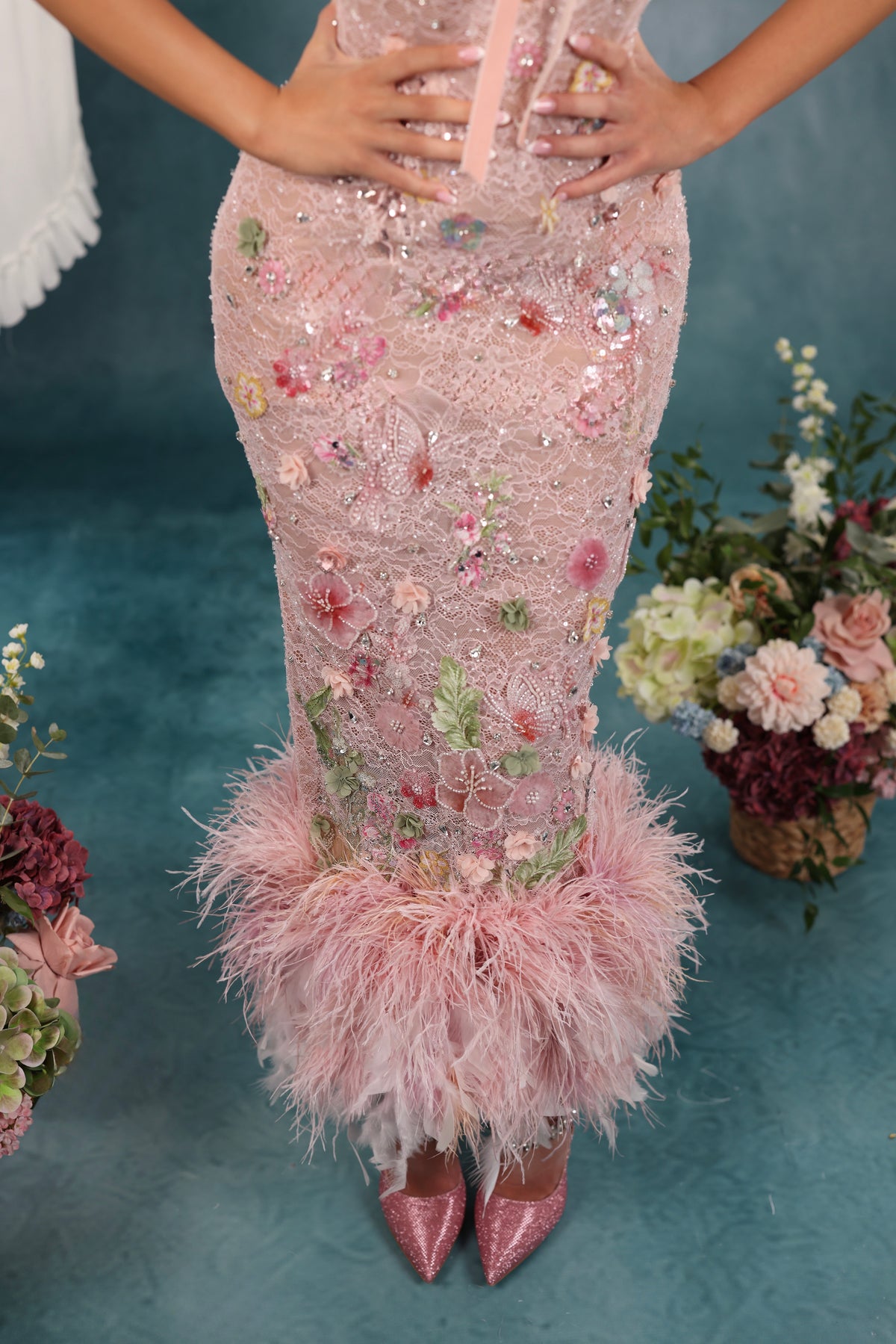 Annika - Floral Lace Feather Dress