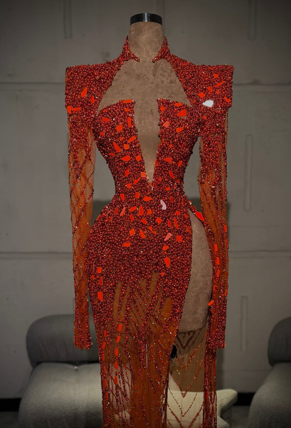 Nyxara - Red Crystal Cut-Out Gown