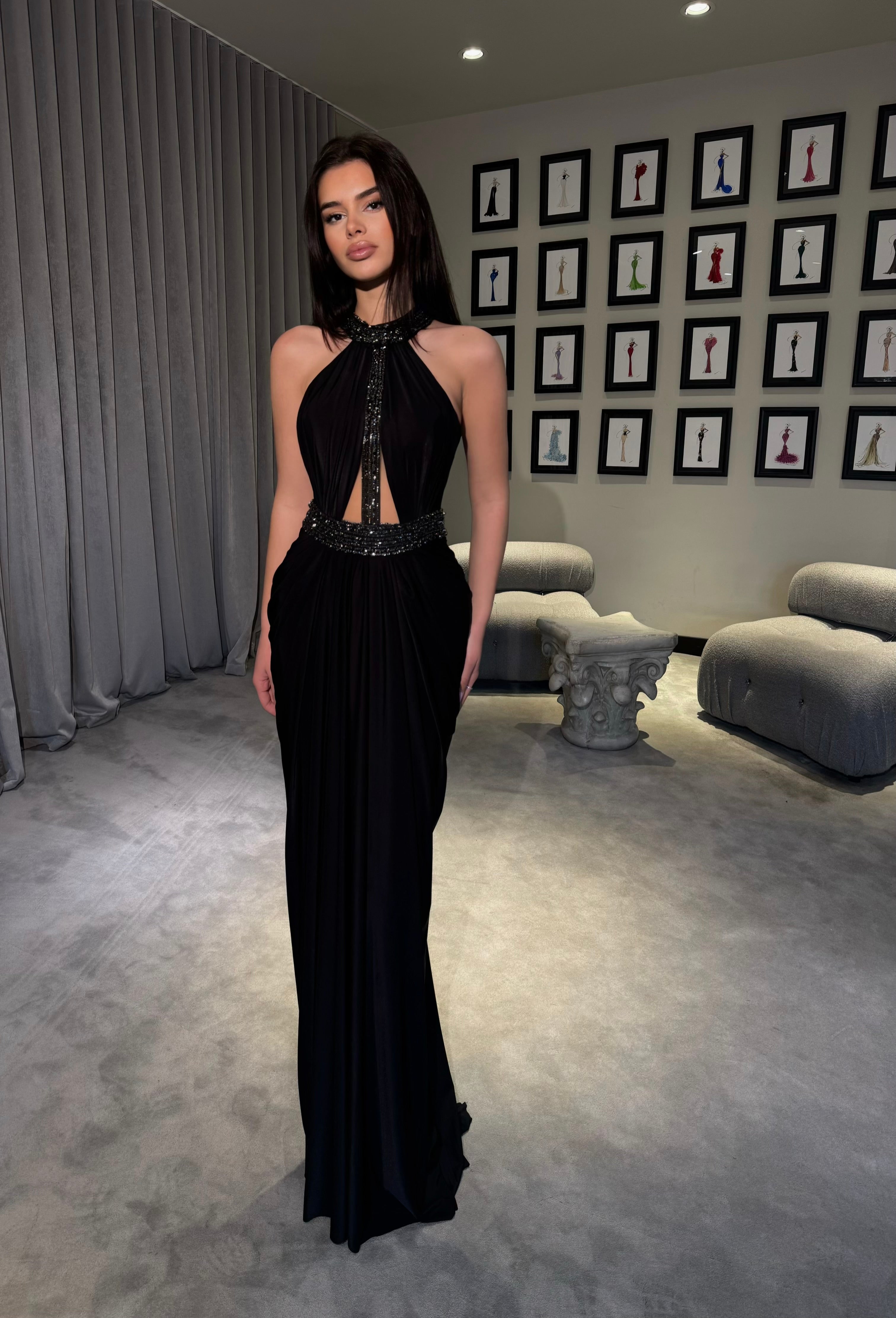 Alisse - Halter Gown with Beaded Neckline