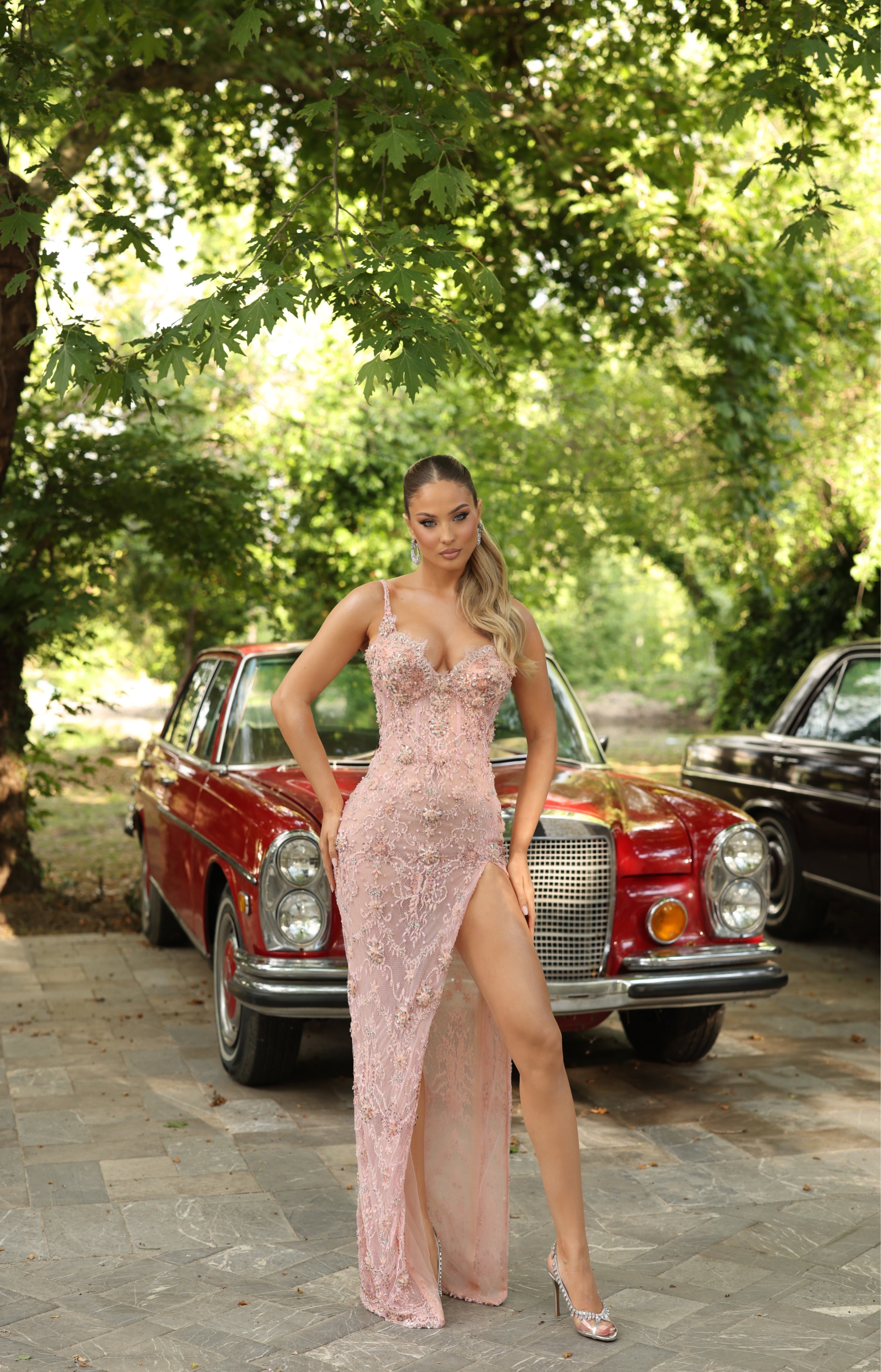 Natalia - Blush Lace Slit Gown