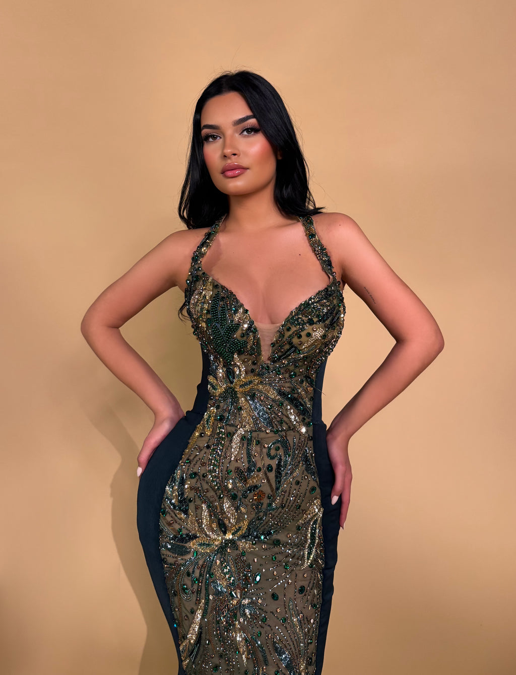 Beaded Halter Mermaid Gown