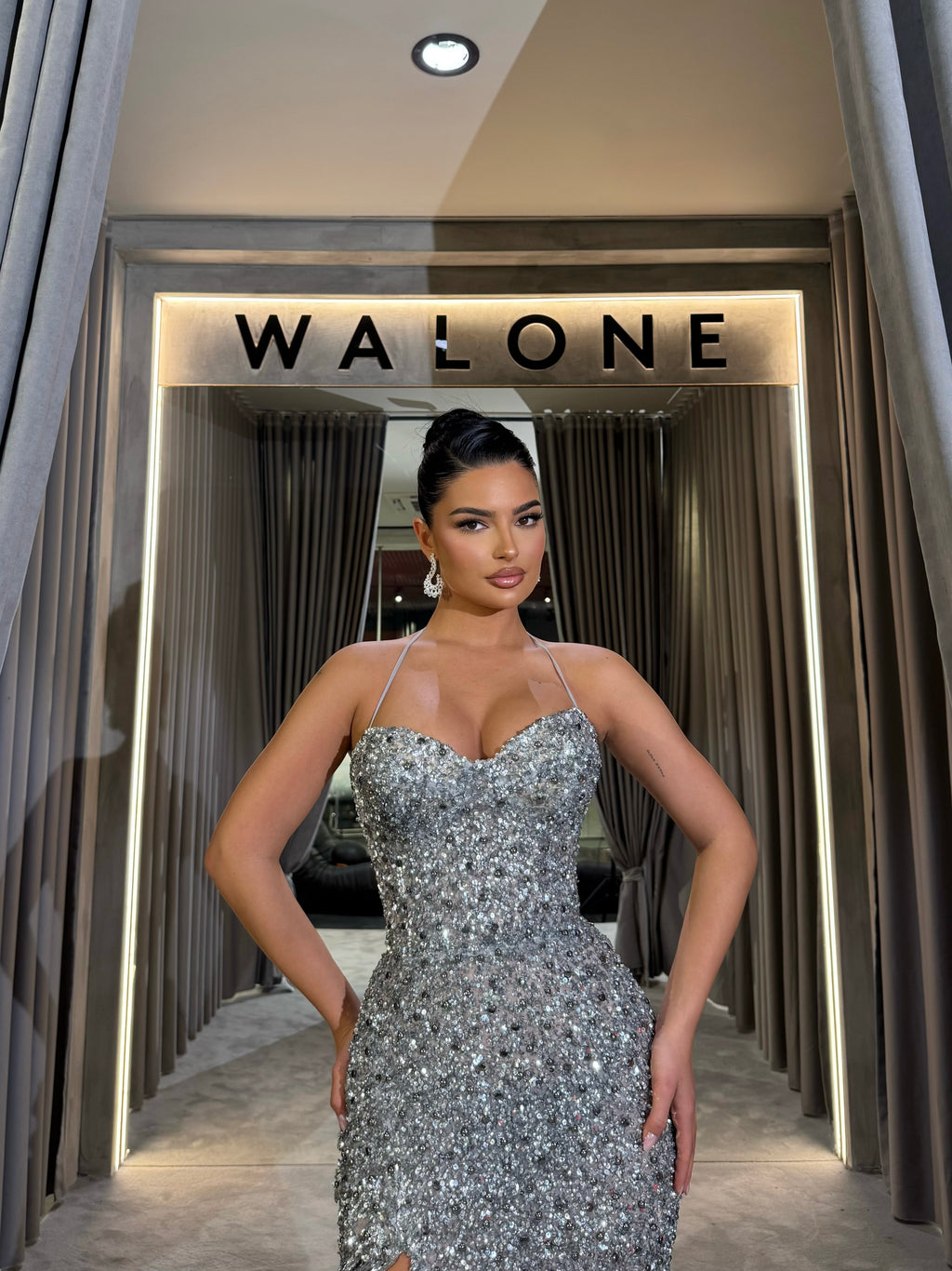 Crystal Embellished Spaghetti Strap Gown