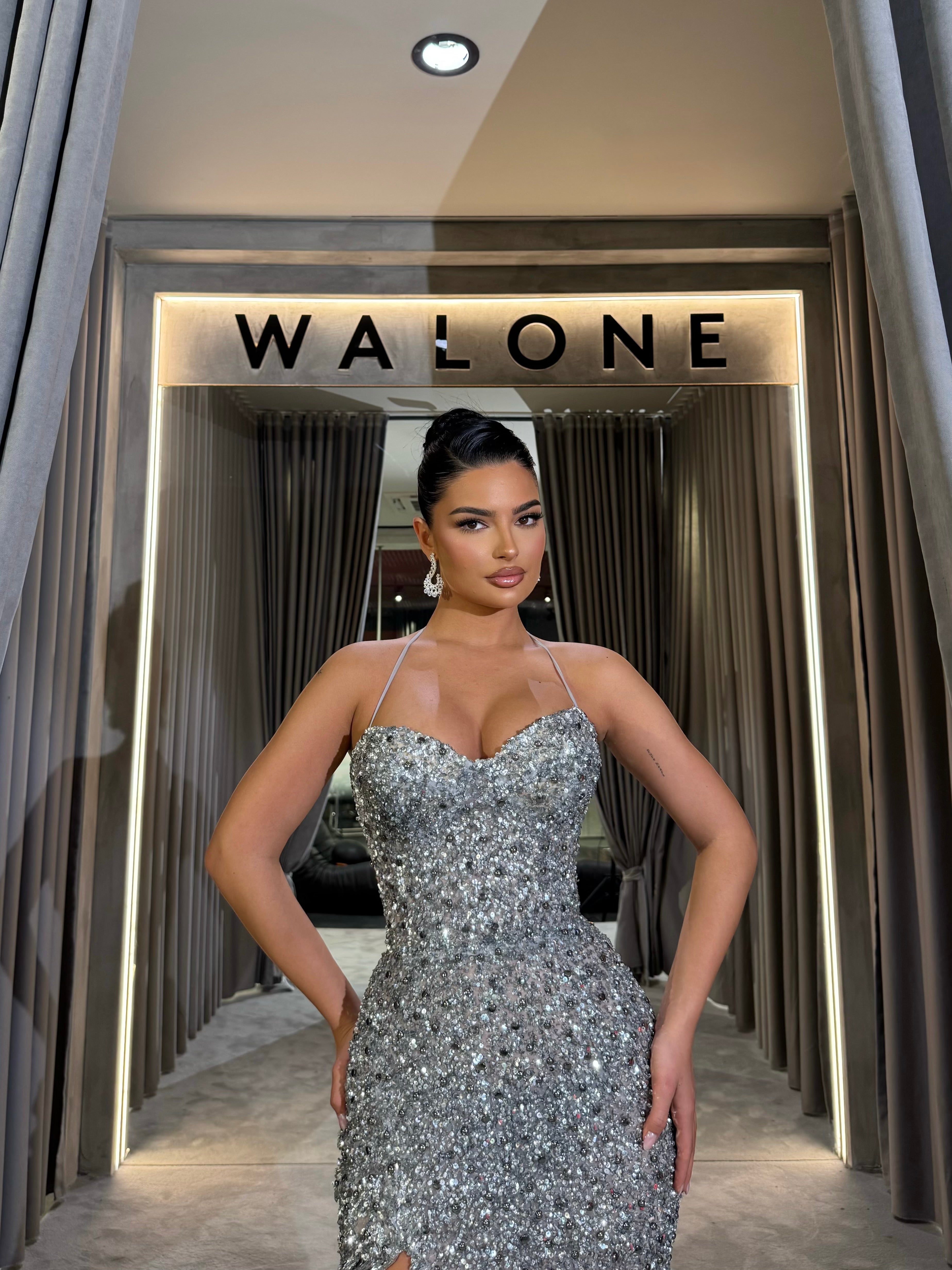 Crystal Embellished Spaghetti Strap Gown