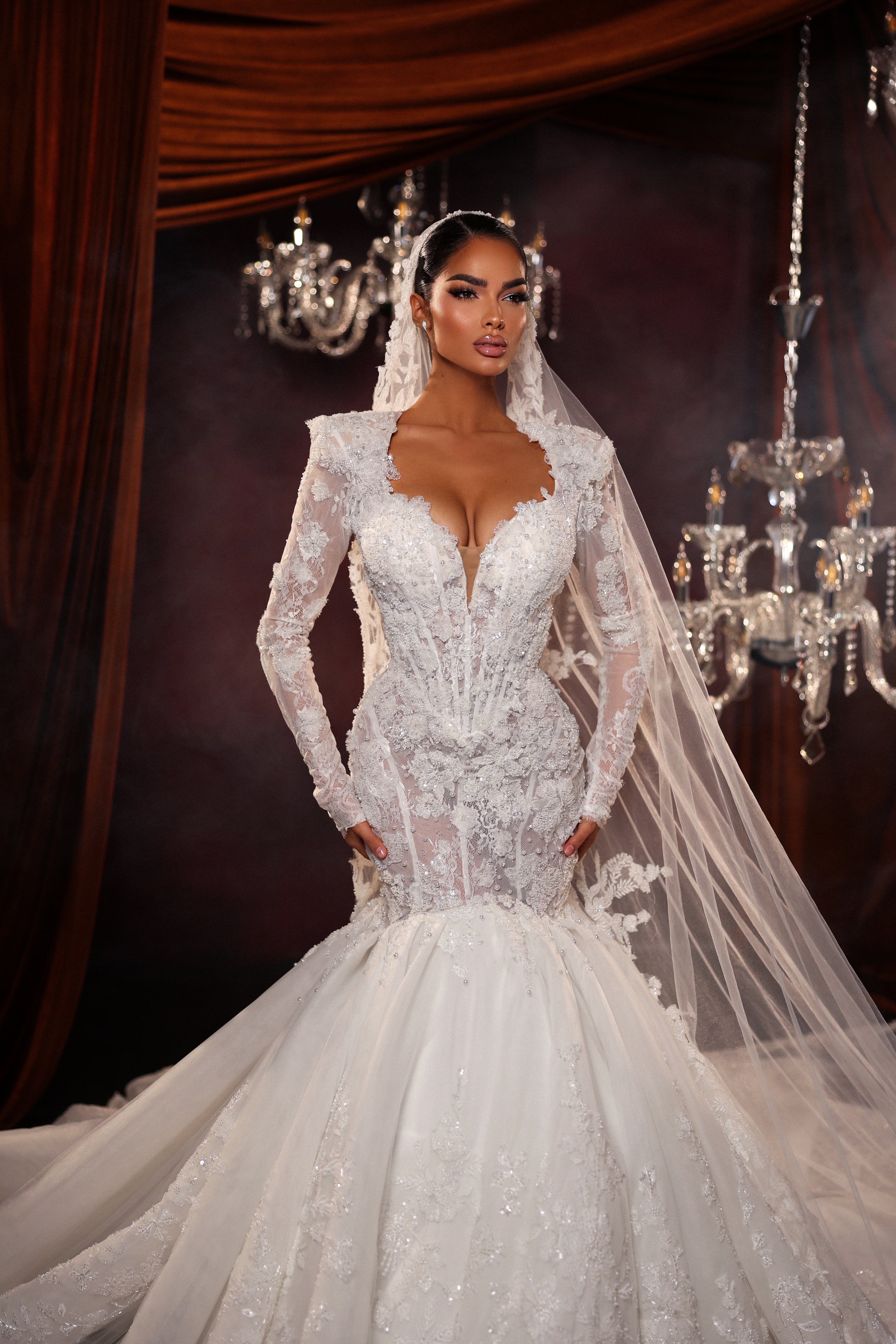 Long Sleeve Lace Mermaid Dress M Long Sleeve Lace Mermaid Dress M