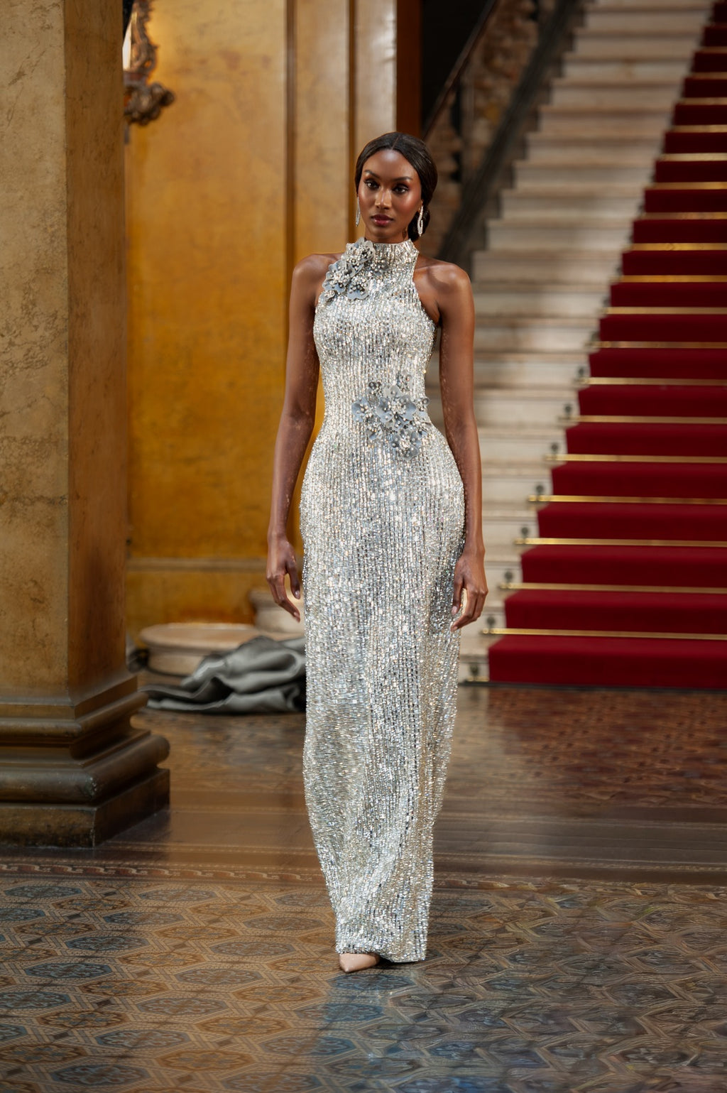 Hana - Crystal Halter Gown with Floral Appliqué