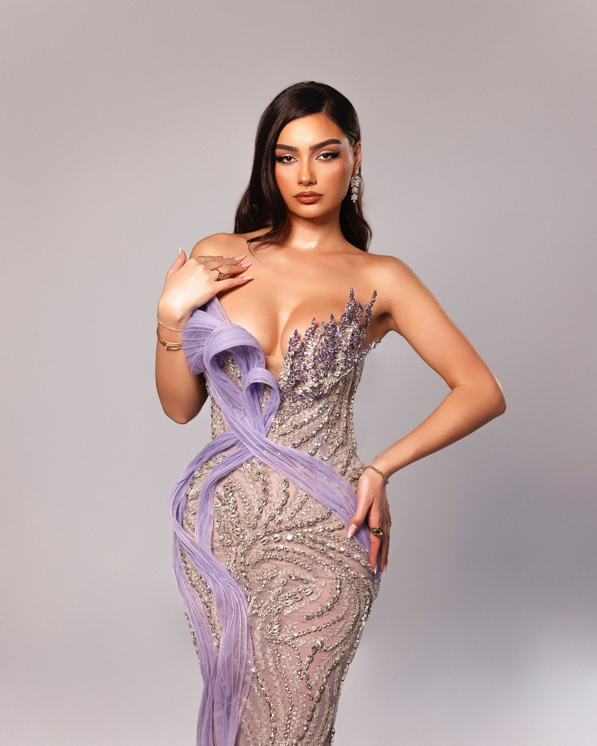 Strapless Beaded Gown with Detachable Cape