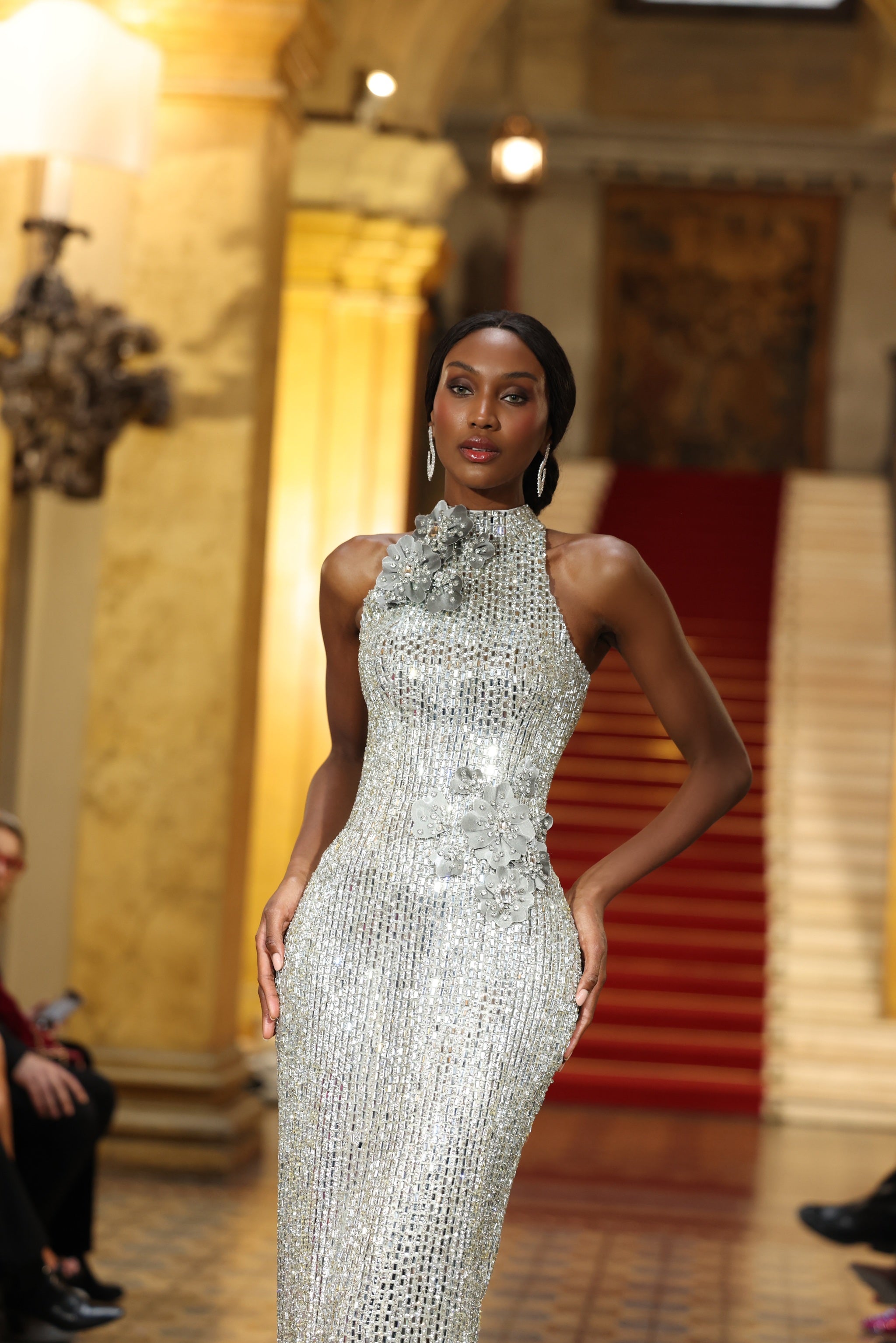 Hana - Crystal Halter Gown with Floral Appliqué