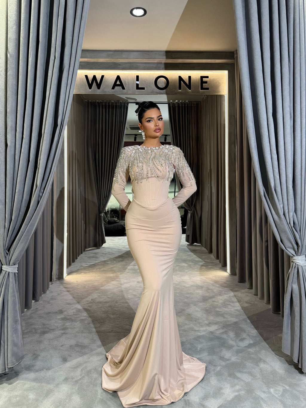 Full Sleeve Gown with Beaded Fringes