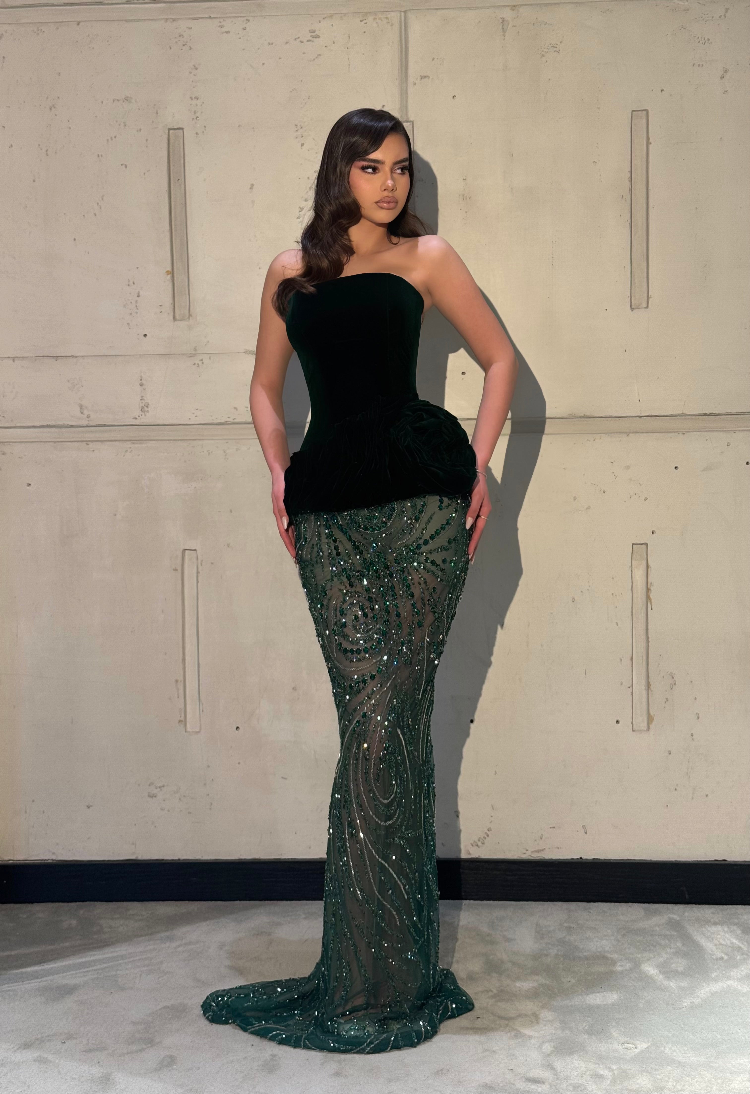Elvira - Emerald Beaded Gown M Elvira - Emerald Beaded Gown M