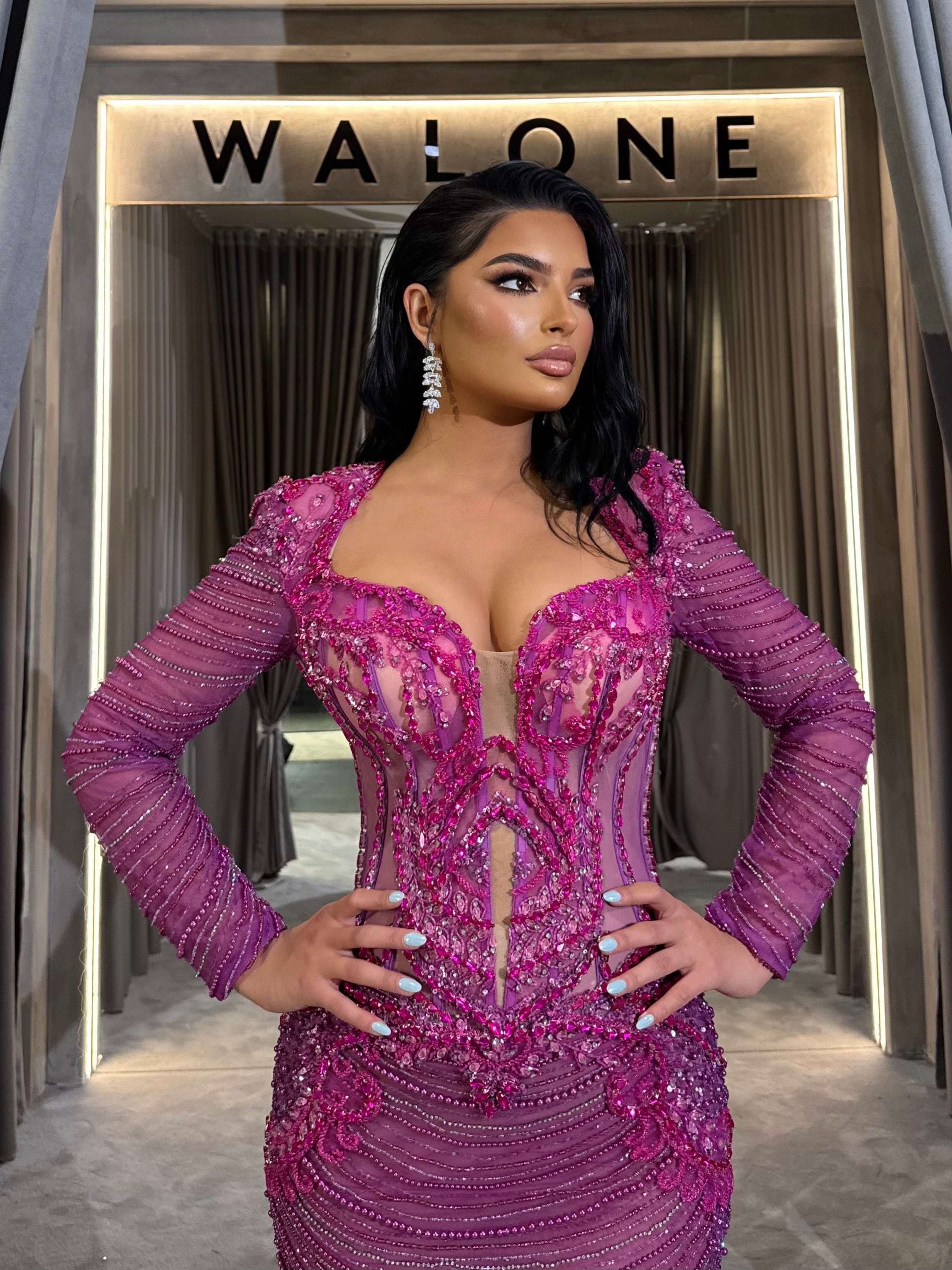 Fuchsia Corset Gown with Long Sleeves M Fuchsia Corset Gown with Long Sleeves M