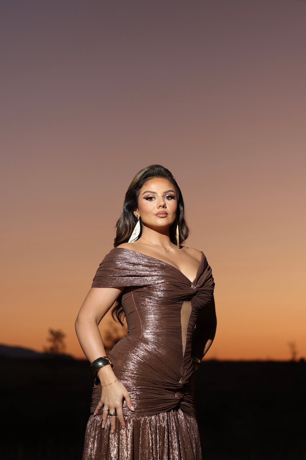 Lorena – Off the Shoulder Bronze Gown