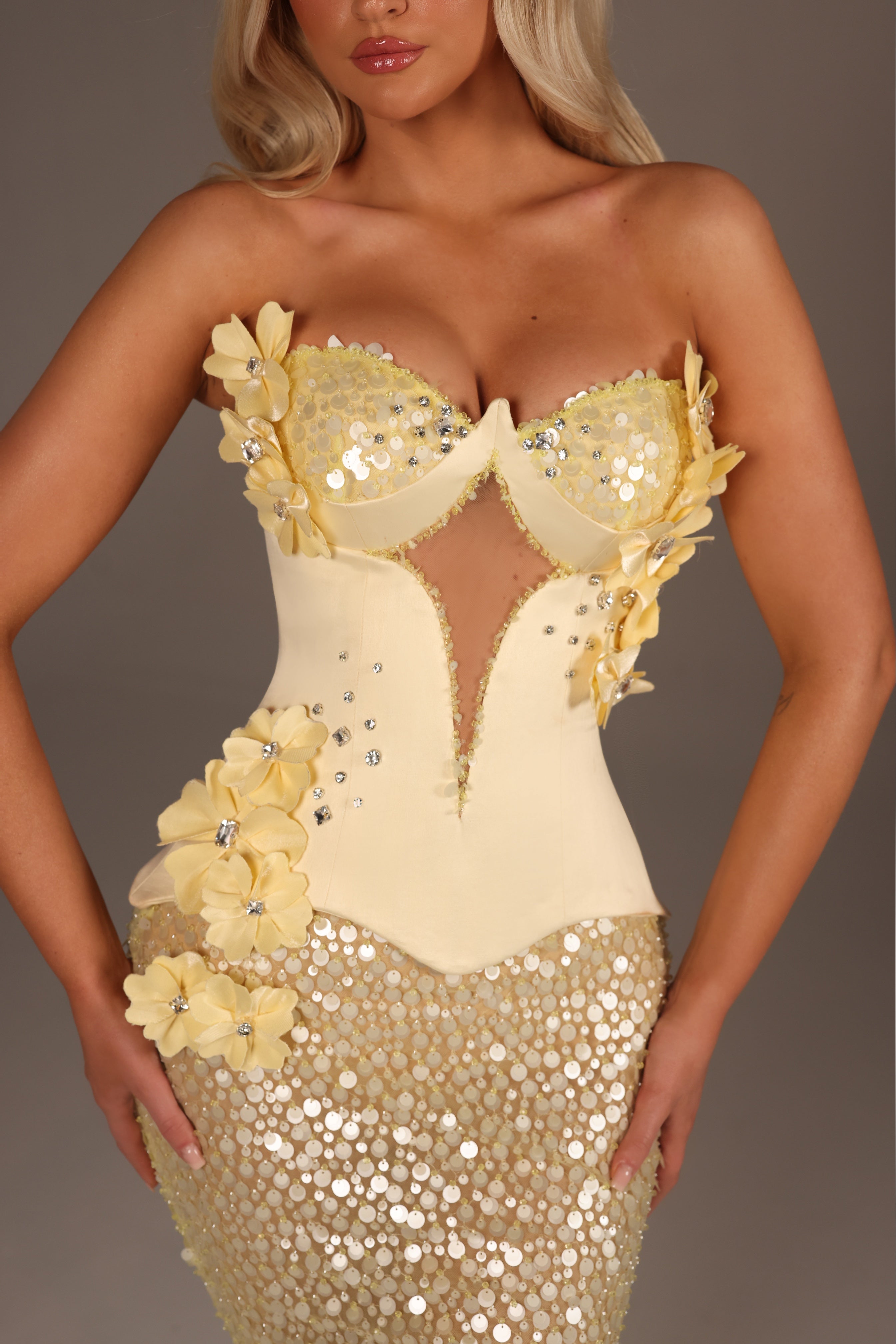 Elina - Strapless Corset Mermaid Gown with Floral Appliqué