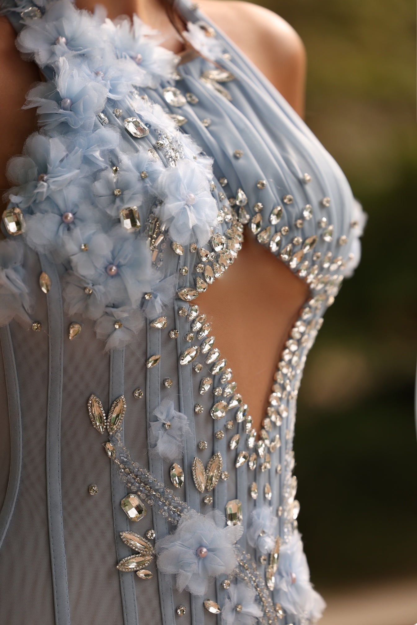 Lieta - Blue Floral Cutout Corset Dress