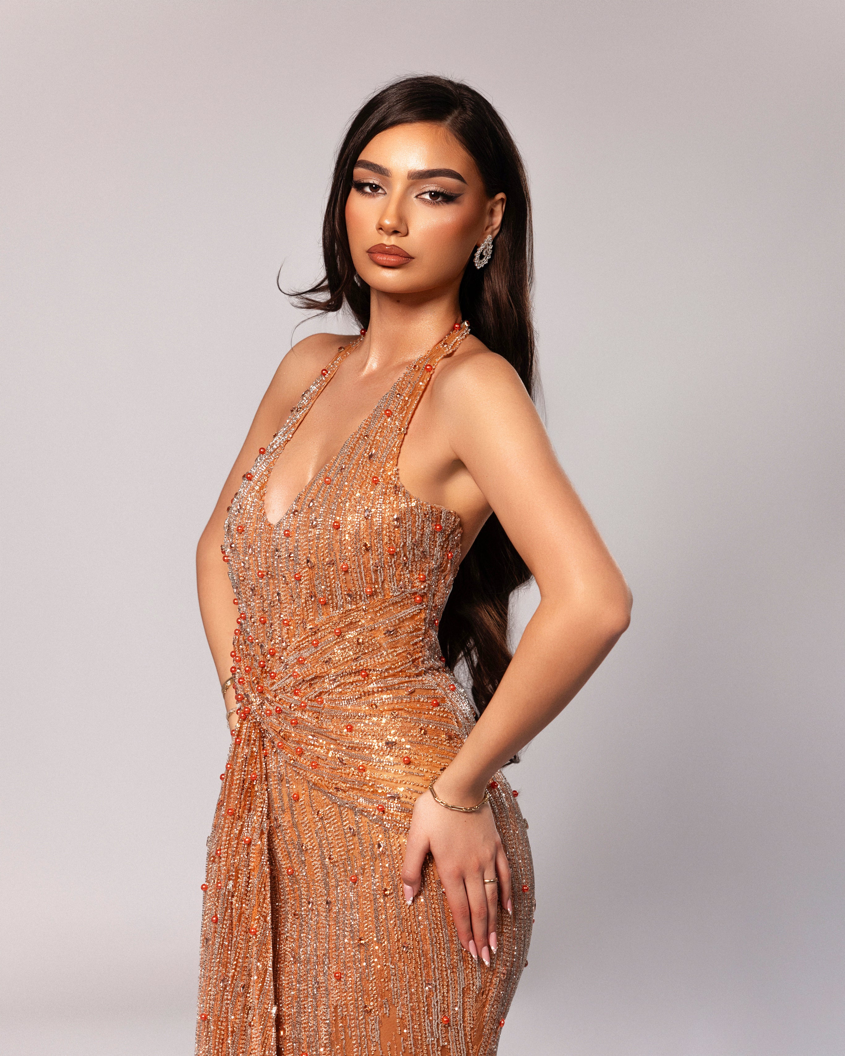 Halter Neck Dress with Ruched Waist