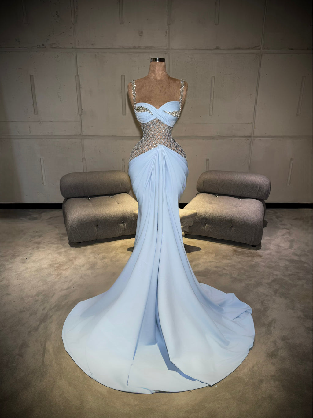 Elaráh – Ice Blue Crystal Cutout Gown